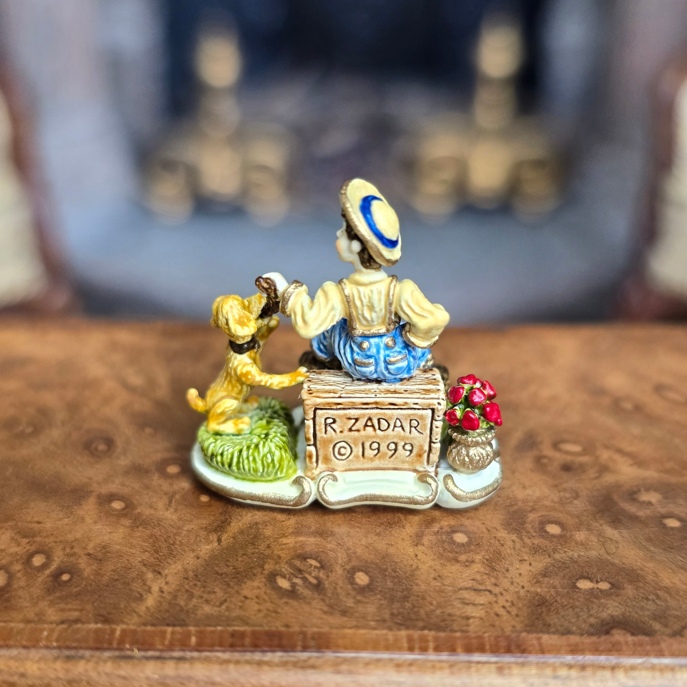 Randall Zadar Go-Fetch Retired Bronze Micro Miniature 1999 #43 Boy with Dog