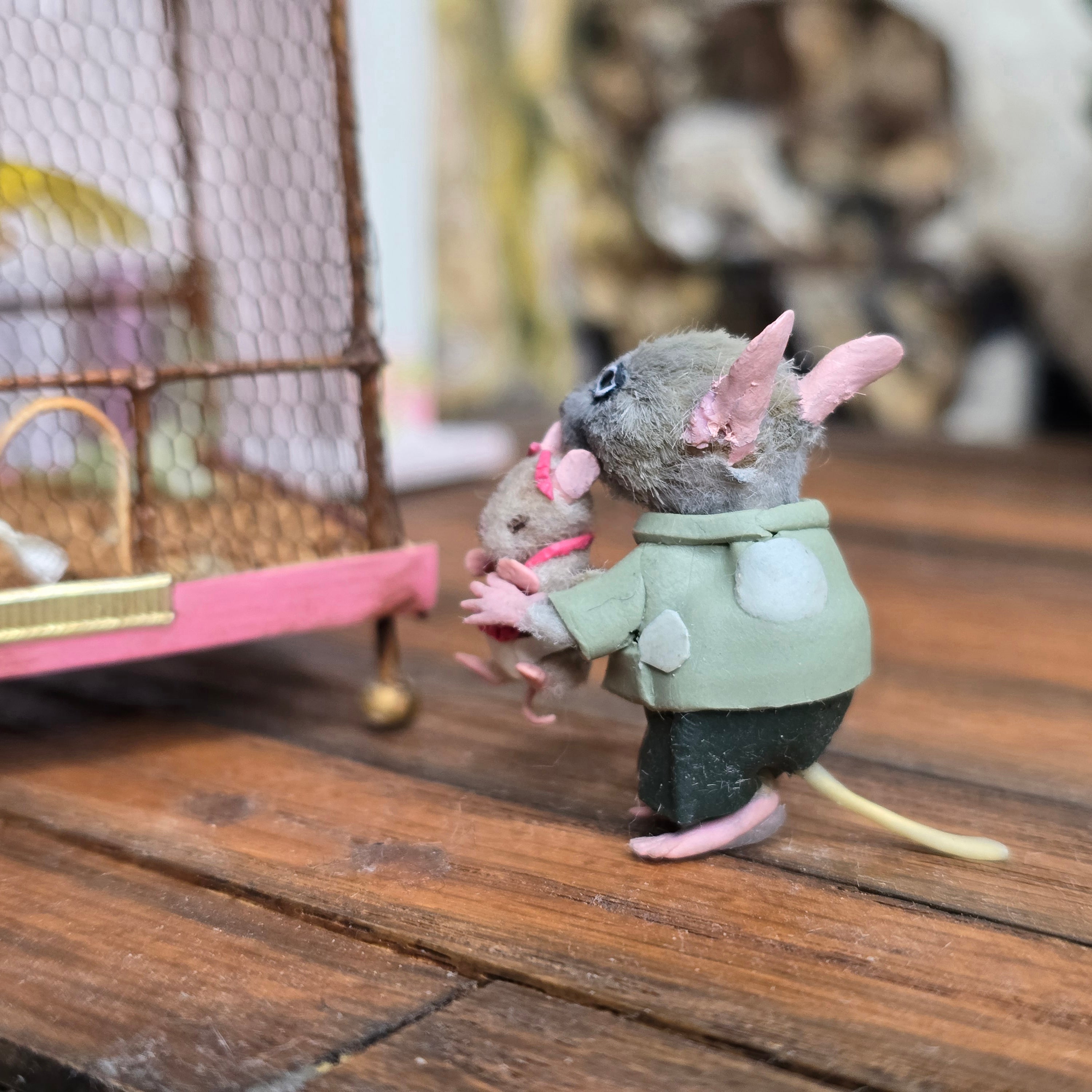 Aleah Klay Daddy Mouse with Baby OOAK Miniature c.2012