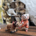Load image into Gallery viewer, Aleah Klay Mouse with Lion Pull Toy OOAK Miniature c.2012
