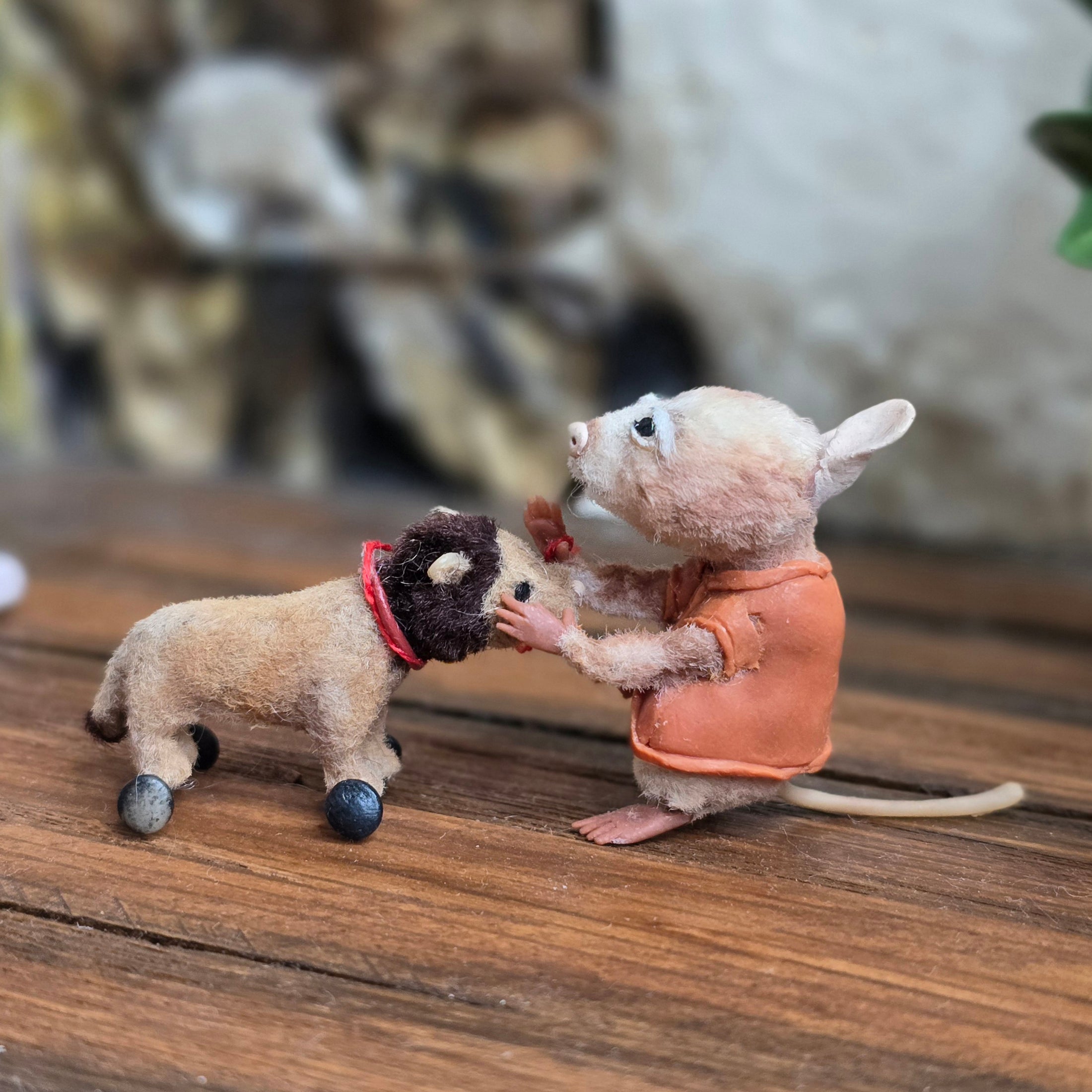 Aleah Klay Mouse with Lion Pull Toy OOAK Miniature c.2012
