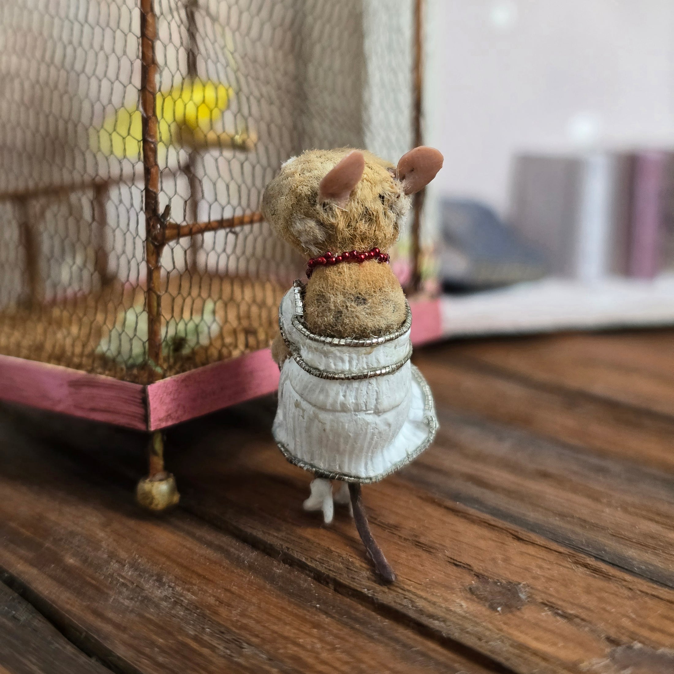 Aleah Klay Marilyn-Inspired Mouse in White Dress OOAK Miniature 2013