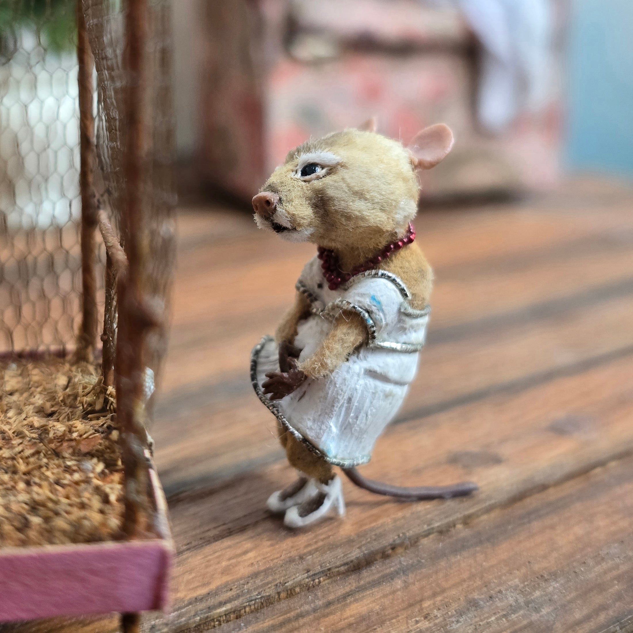 Aleah Klay Marilyn-Inspired Mouse in White Dress OOAK Miniature 2013