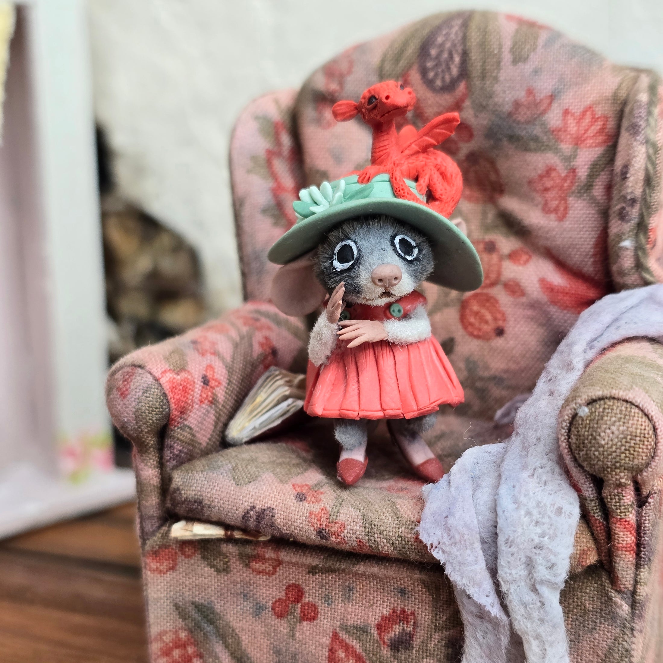 Aleah Klay “Miniature Mouse with Pet Dragon Hat” OOAK 2014