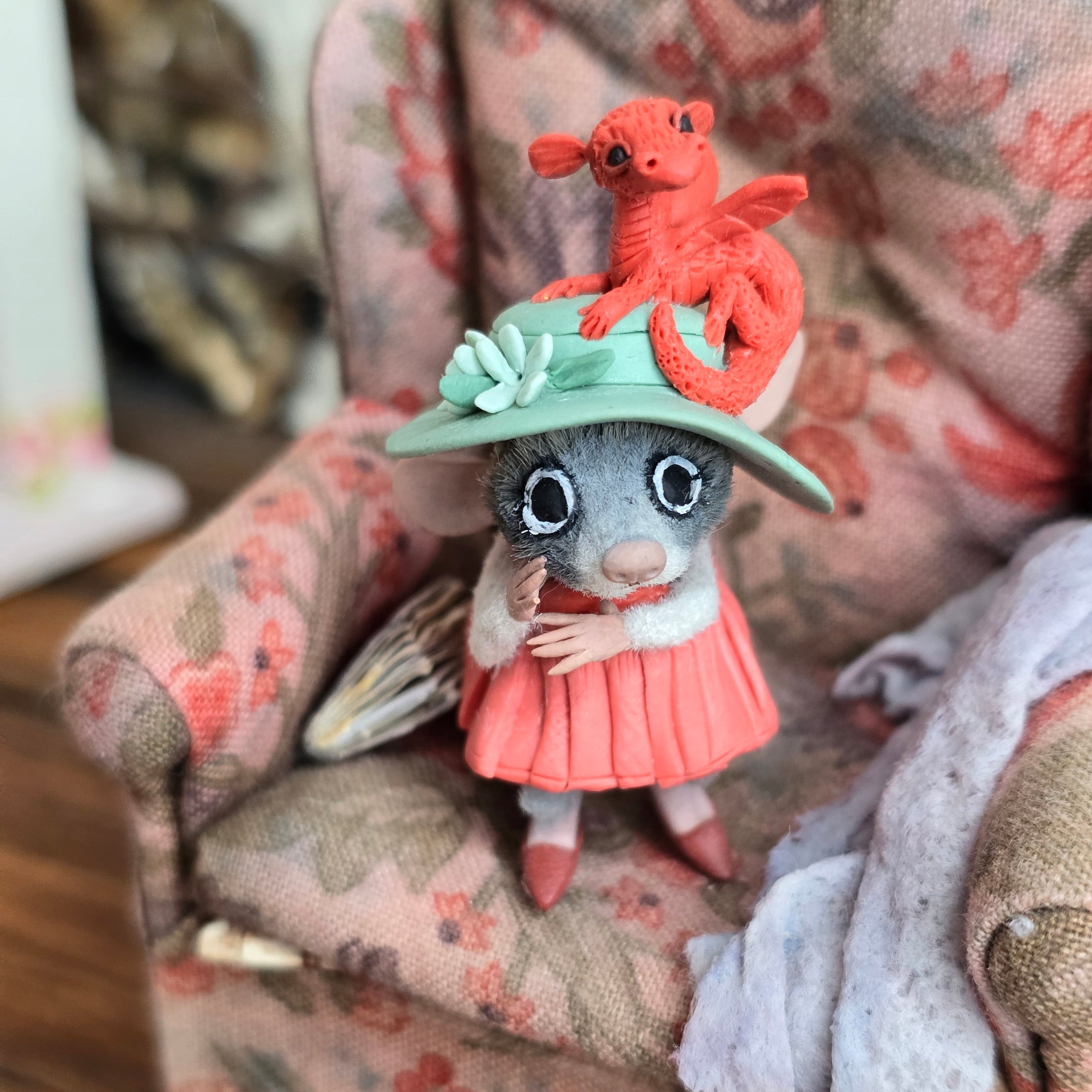 Aleah Klay “Miniature Mouse with Pet Dragon Hat” OOAK 2014