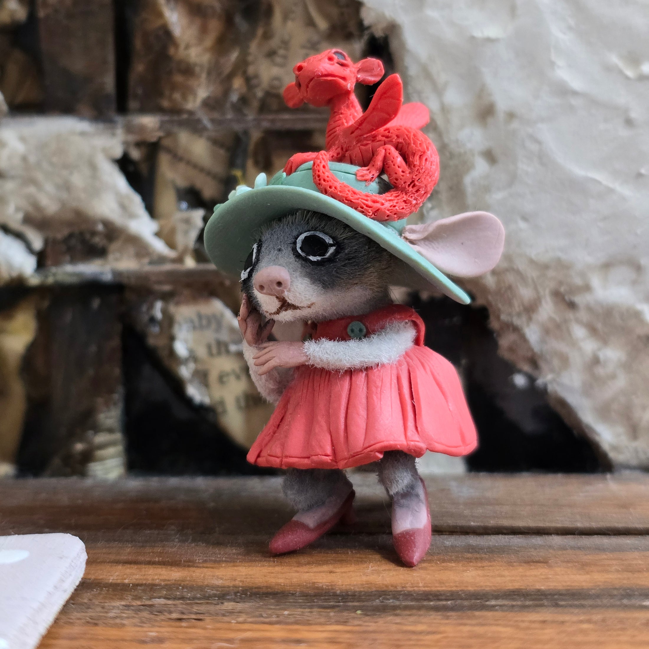 Aleah Klay “Miniature Mouse with Pet Dragon Hat” OOAK 2014