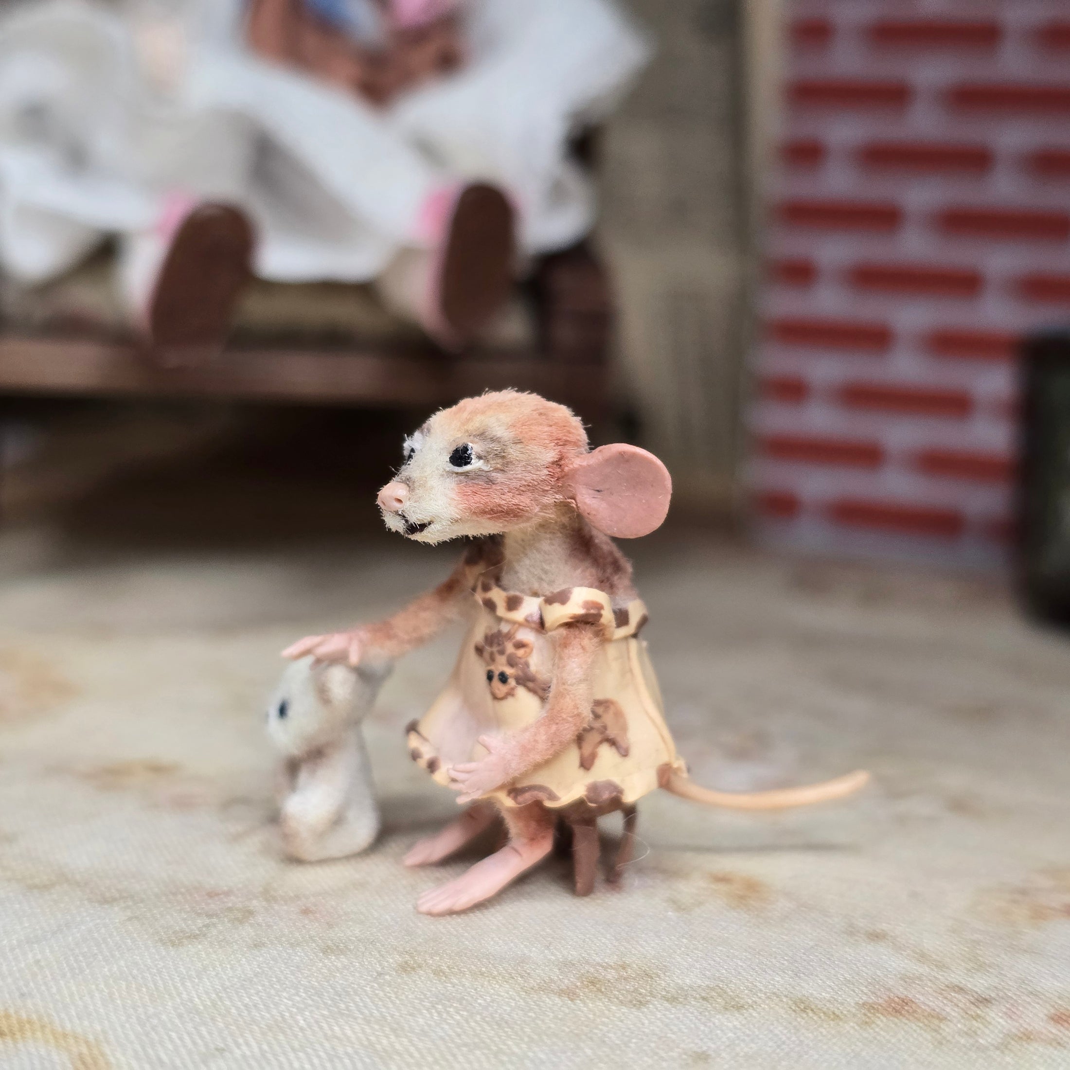 Aleah Klay Miniature Mouse Girl with her Teddy Bear Companion OOAK 2012