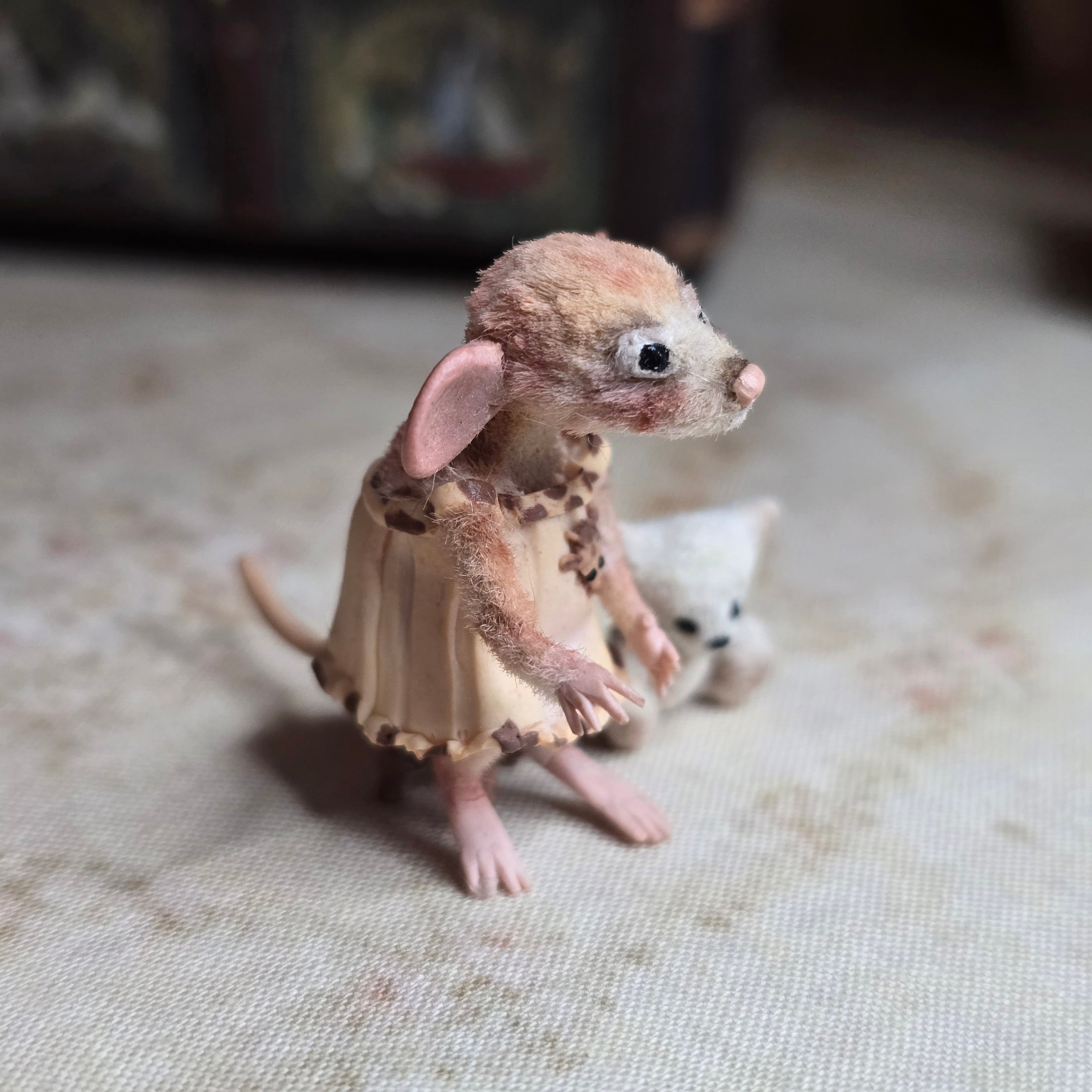 Aleah Klay Miniature Mouse Girl with her Teddy Bear Companion OOAK 2012
