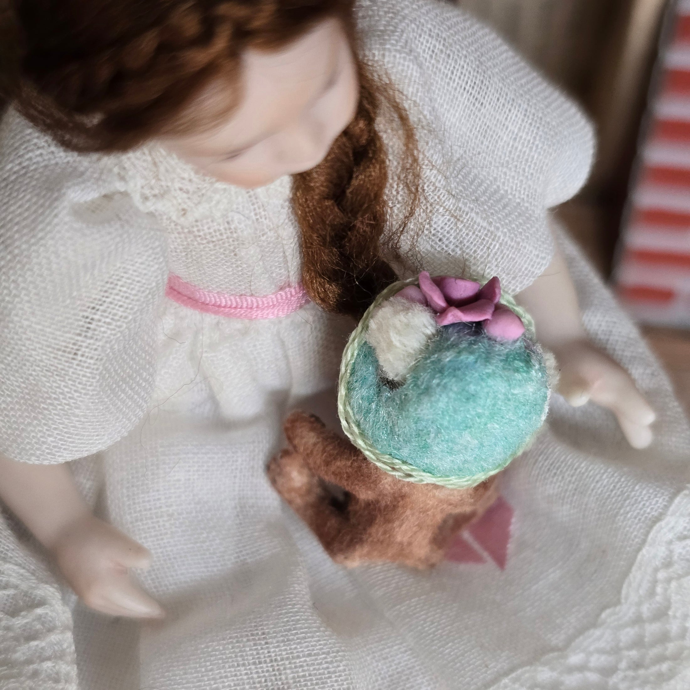 Aleah Klay Rose Hat Sculpted Clay Toy Teddy Bear OOAK 2014