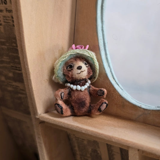 Aleah Klay Rose Hat Sculpted Clay Toy Teddy Bear OOAK 2014