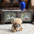 Load image into Gallery viewer, Aleah Klay Sad, Pouty Teddy Bear with Blue Balloon OOAK Miniature 2013 Sculpted
