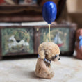 Load image into Gallery viewer, Aleah Klay Sad, Pouty Teddy Bear with Blue Balloon OOAK Miniature 2013 Sculpted

