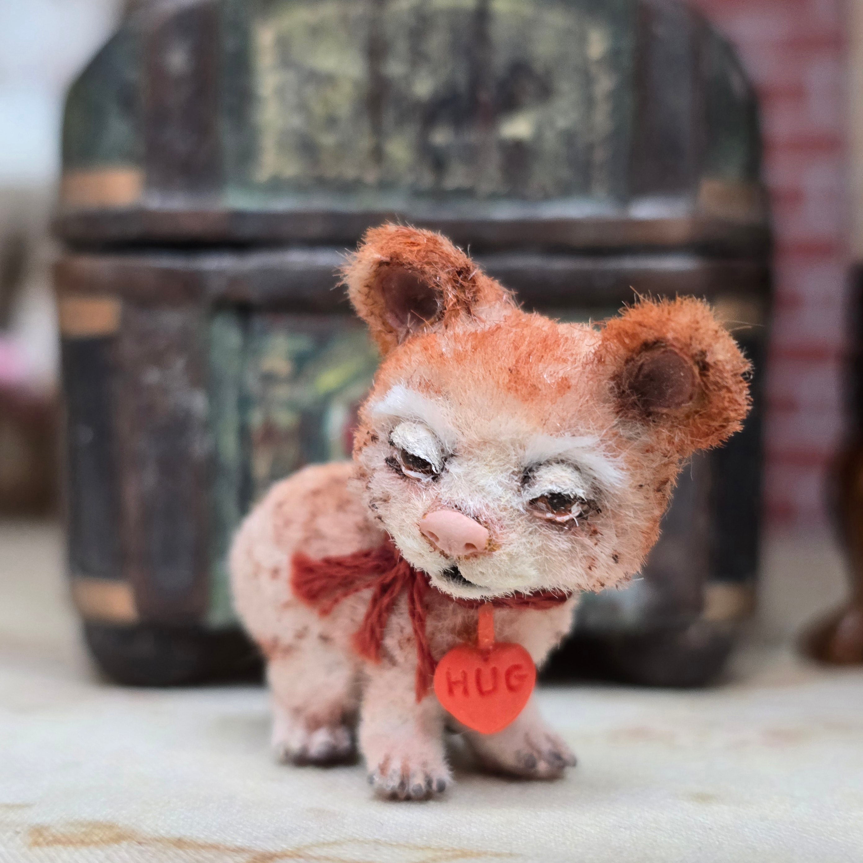 Aleah Klay Whimsical Spotted Hug Bear Cub OOAK 2016 Hand Sculpted