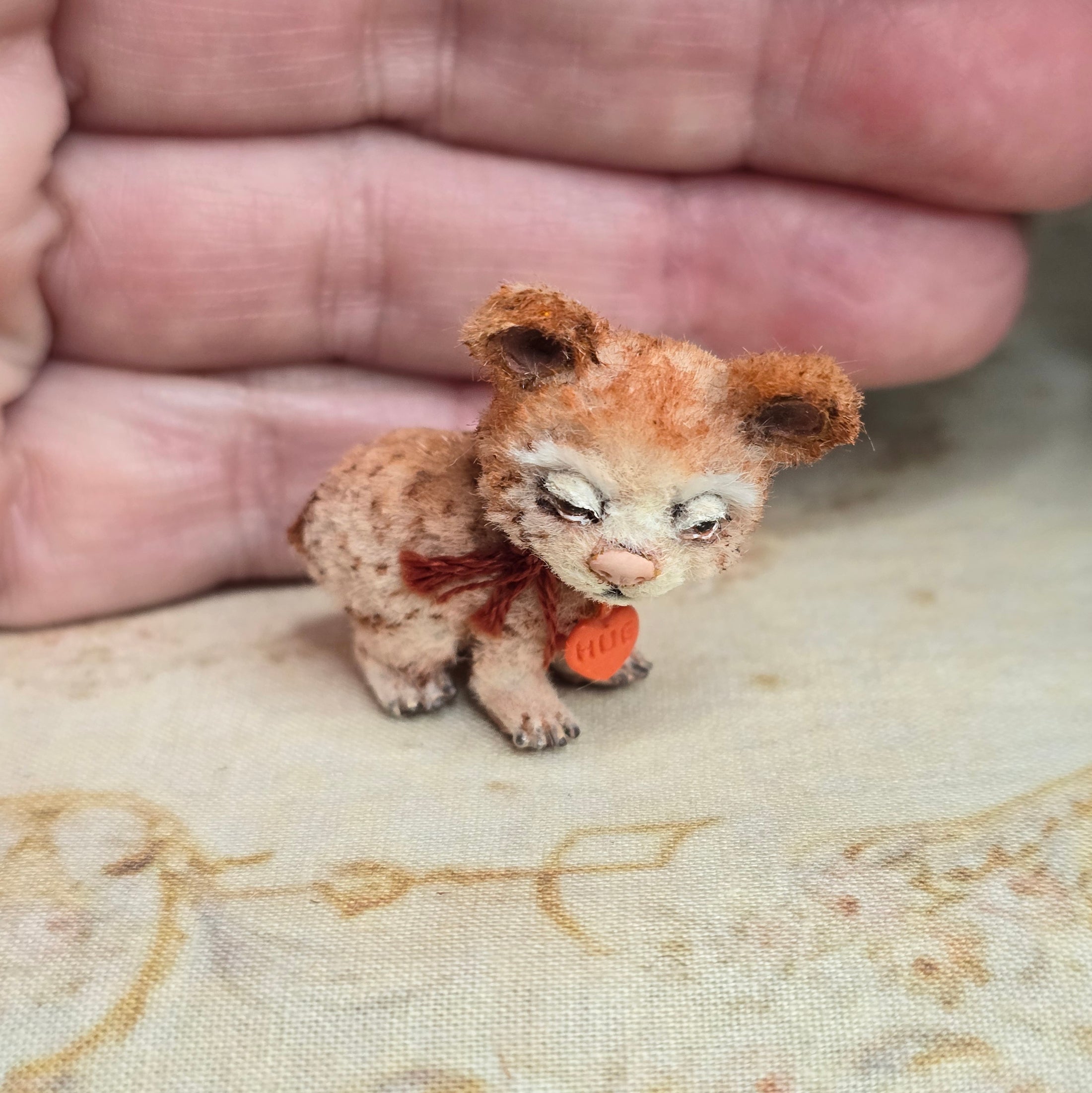 Aleah Klay Whimsical Spotted Hug Bear Cub OOAK 2016 Hand Sculpted
