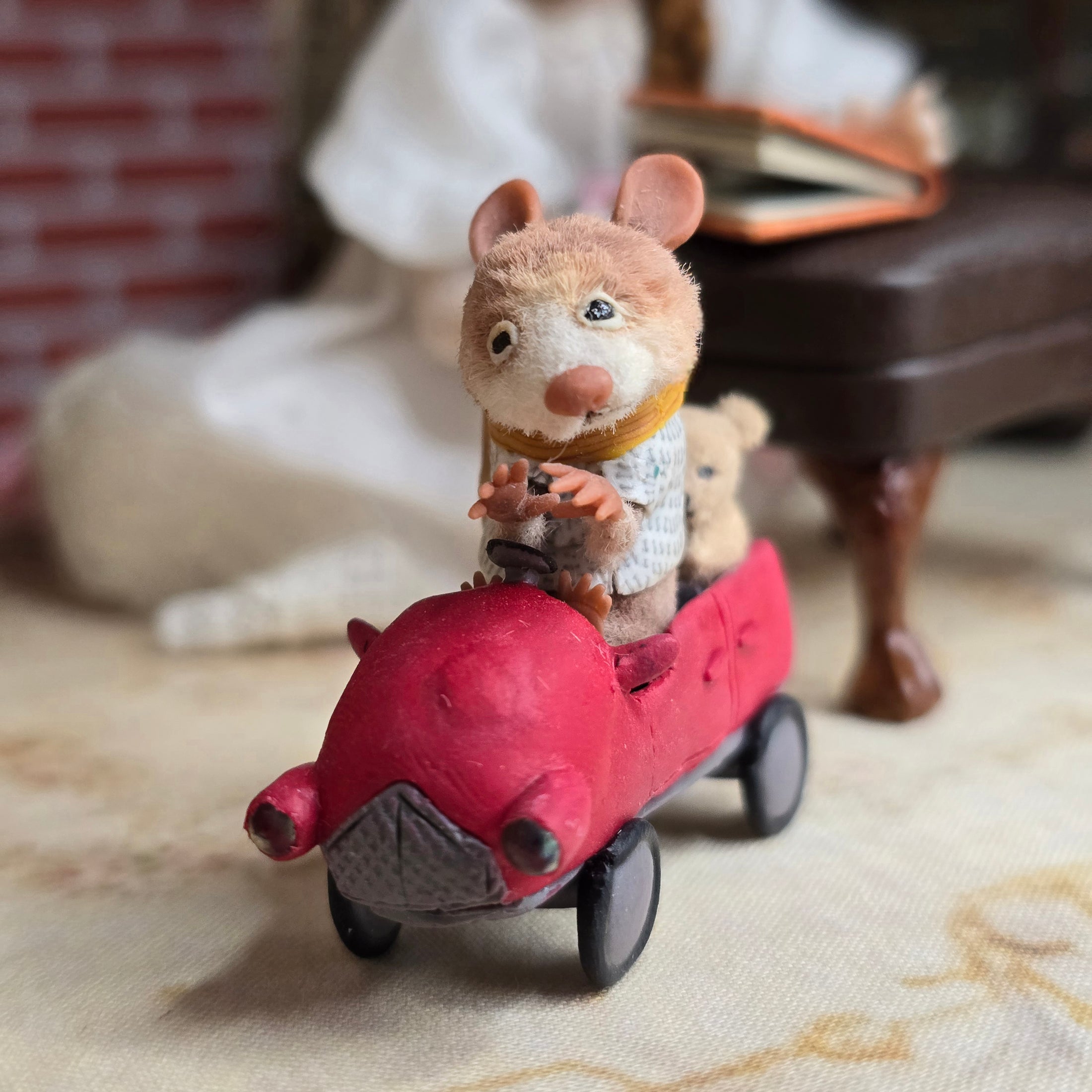 Aleah Klay “Miniature Mouse Driving Red Car with Teddy Bears” OOAK 2012