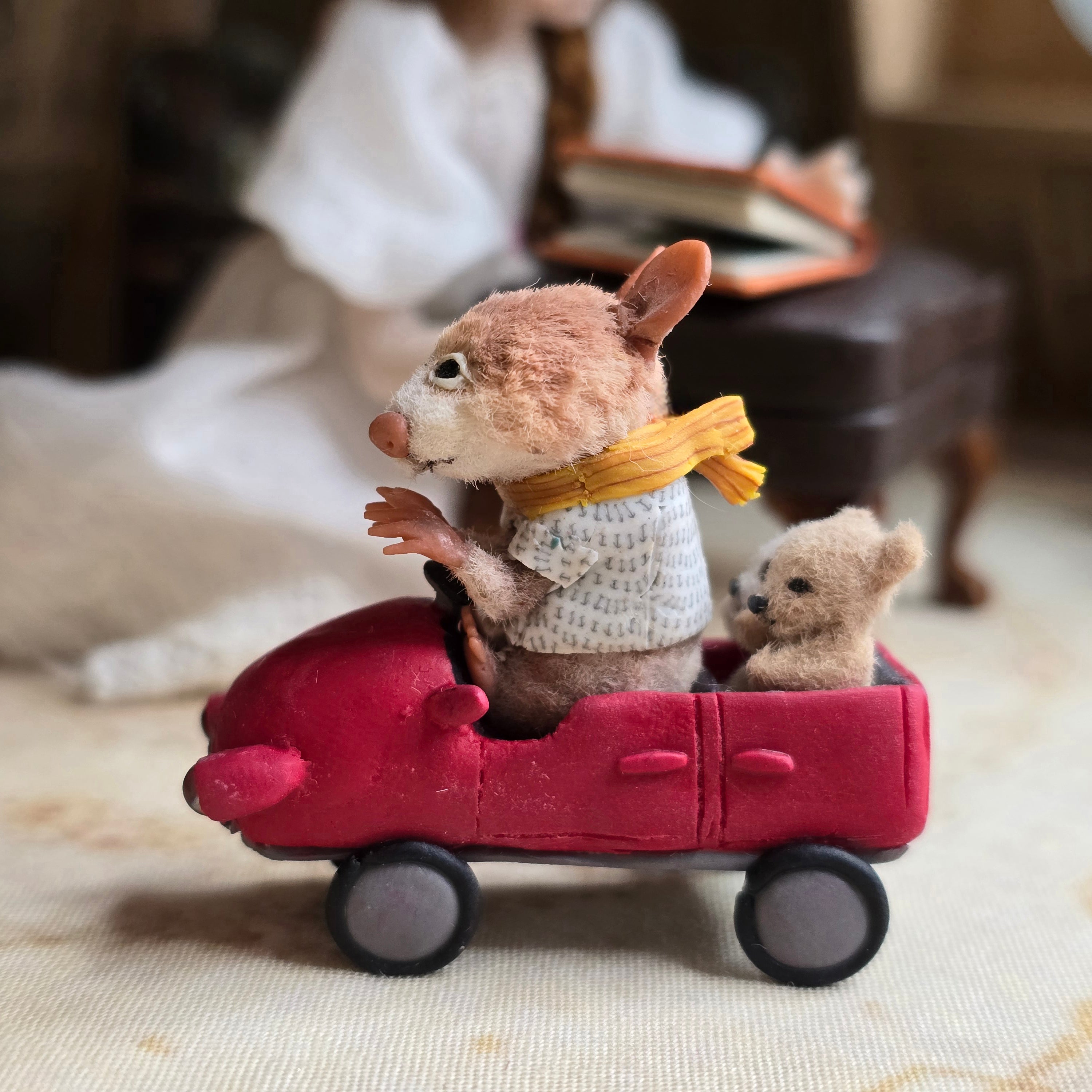 Aleah Klay “Miniature Mouse Driving Red Car with Teddy Bears” OOAK 2012
