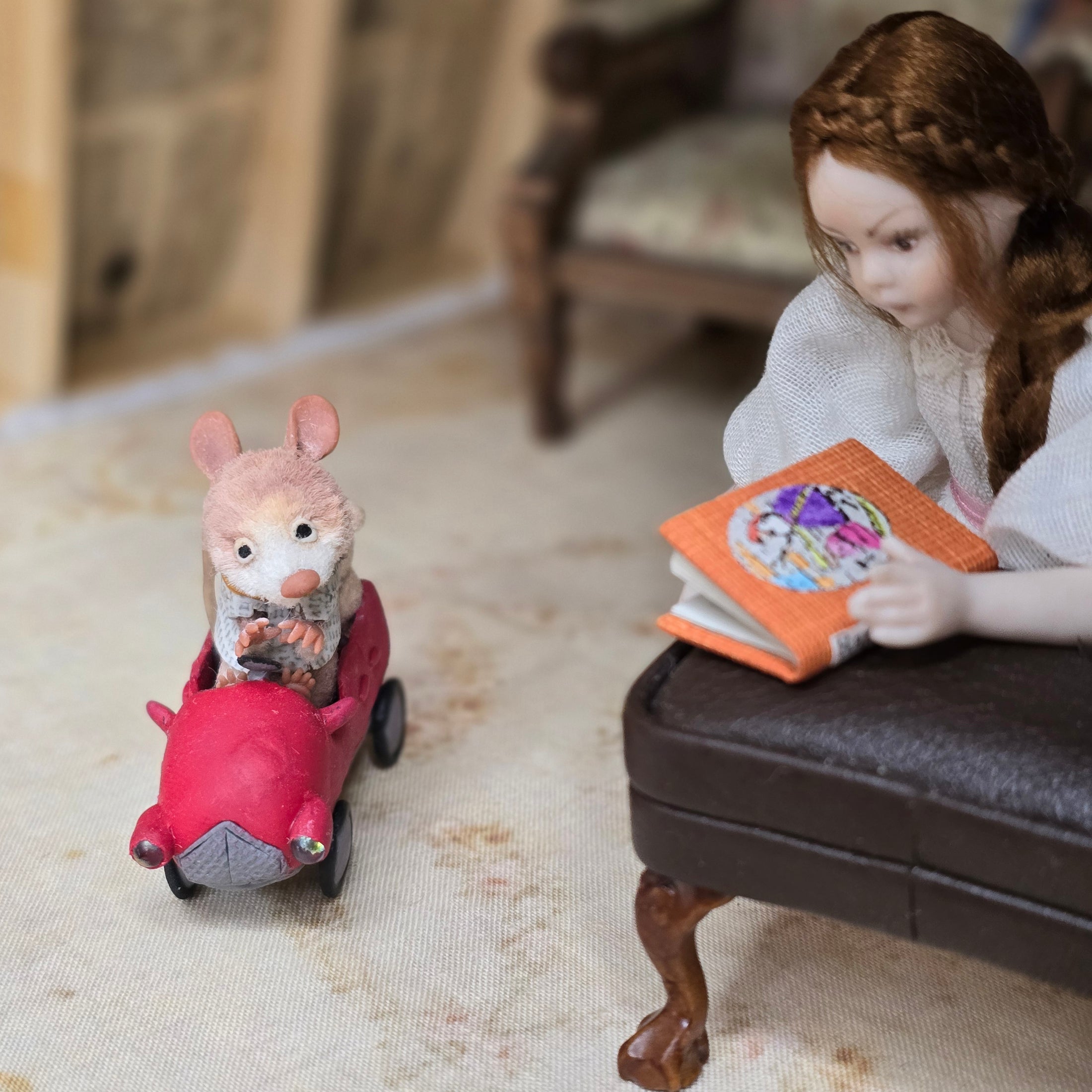 Aleah Klay “Miniature Mouse Driving Red Car with Teddy Bears” OOAK 2012