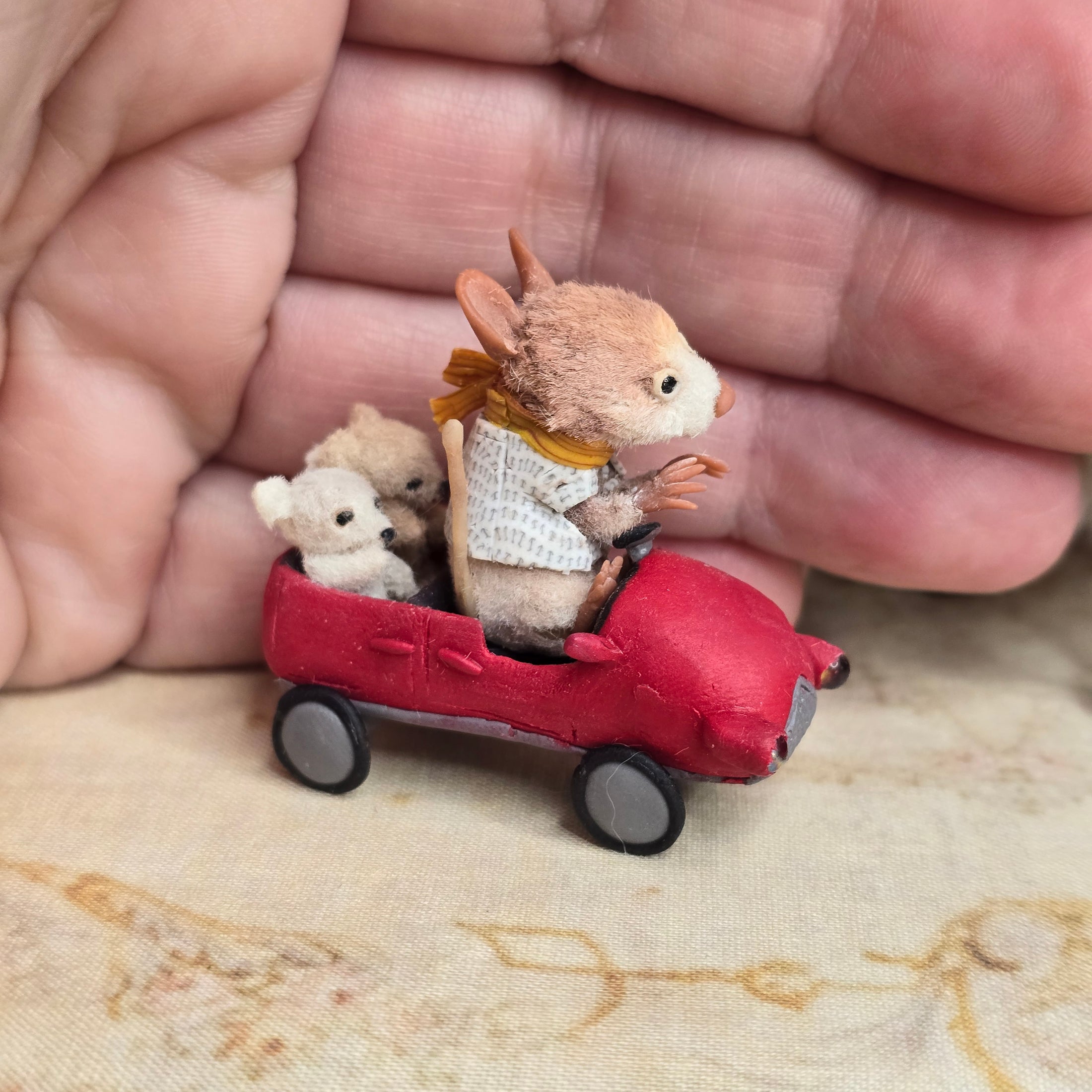 Aleah Klay “Miniature Mouse Driving Red Car with Teddy Bears” OOAK 2012