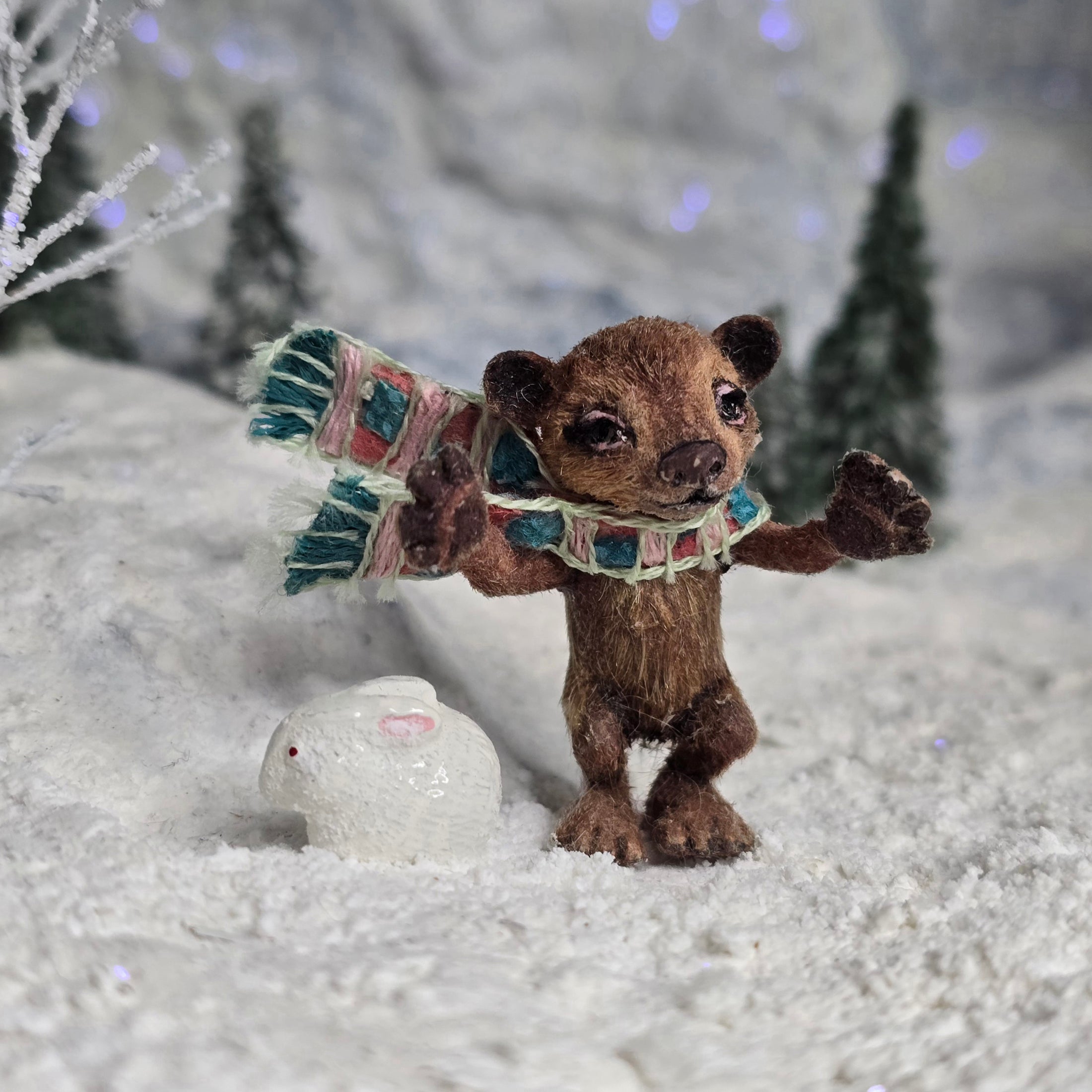 Aleah Klay Bear Cub with Scarf Ready for a Hug OOAK Miniature 2014