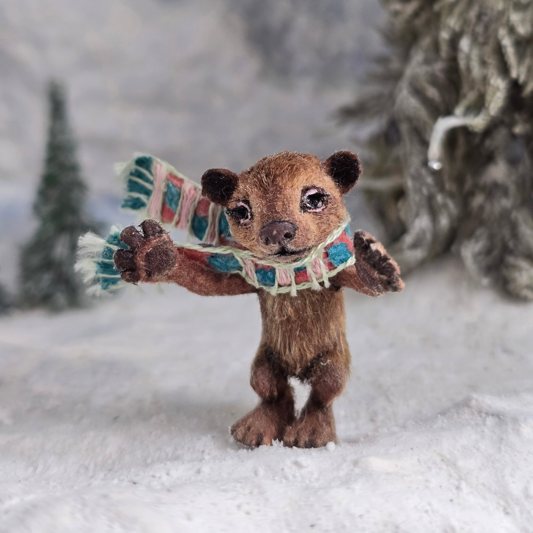 Aleah Klay Bear Cub with Scarf Ready for a Hug OOAK Miniature 2014