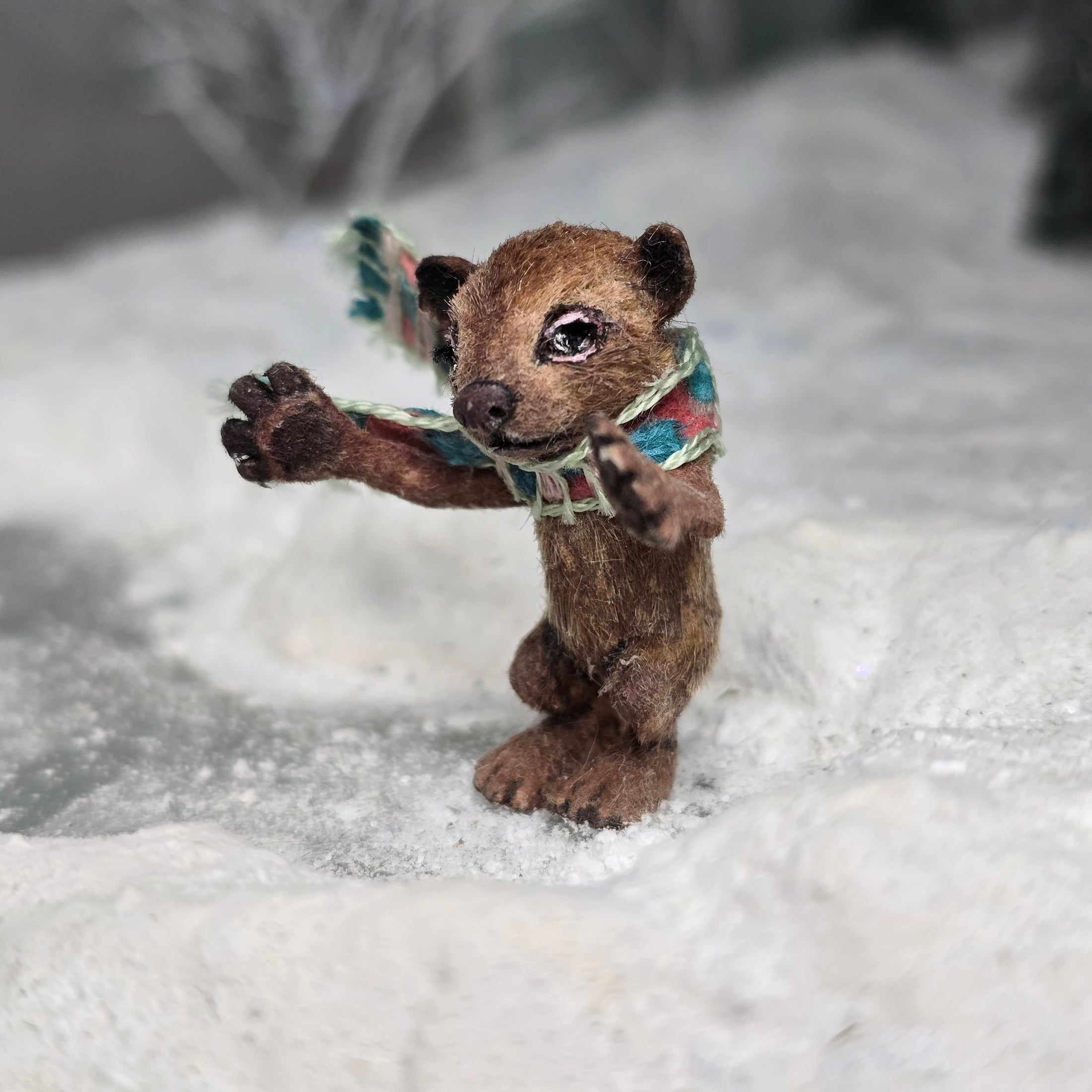 Aleah Klay Bear Cub with Scarf Ready for a Hug OOAK Miniature 2014