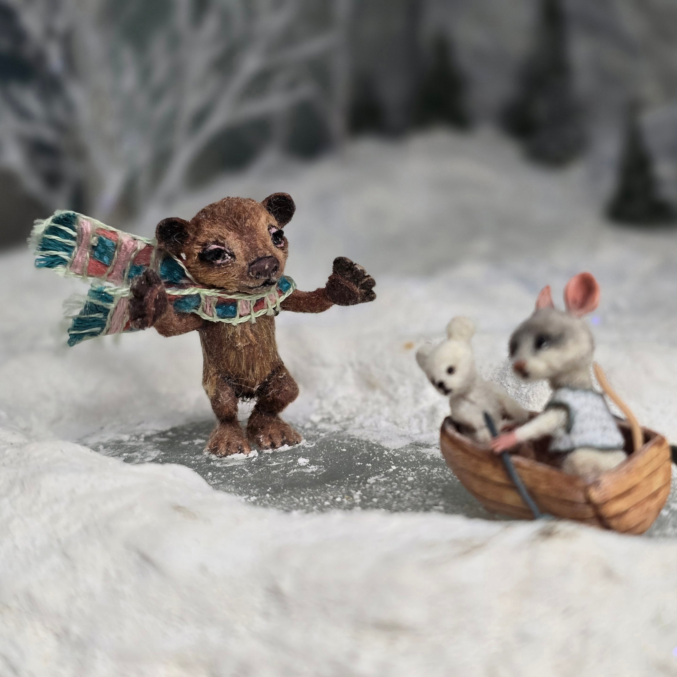 Aleah Klay Bear Cub with Scarf Ready for a Hug OOAK Miniature 2014