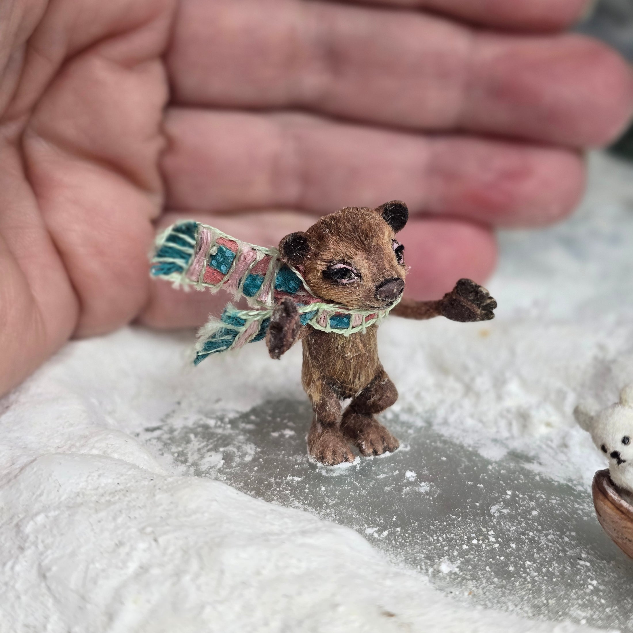 Aleah Klay Bear Cub with Scarf Ready for a Hug OOAK Miniature 2014