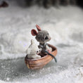Load image into Gallery viewer, Aleah Klay Mouse in Row Boat with Teddy Bear OOAK Miniature c.2012
