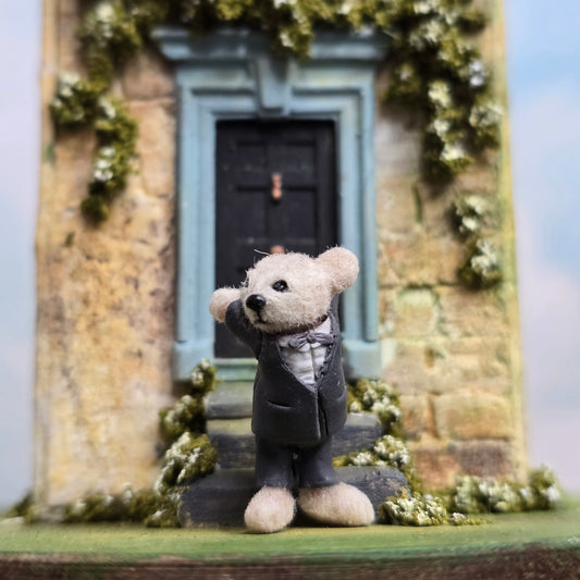 Aleah Klay White Teddy Bear in Tuxedo OOAK Miniature 2013