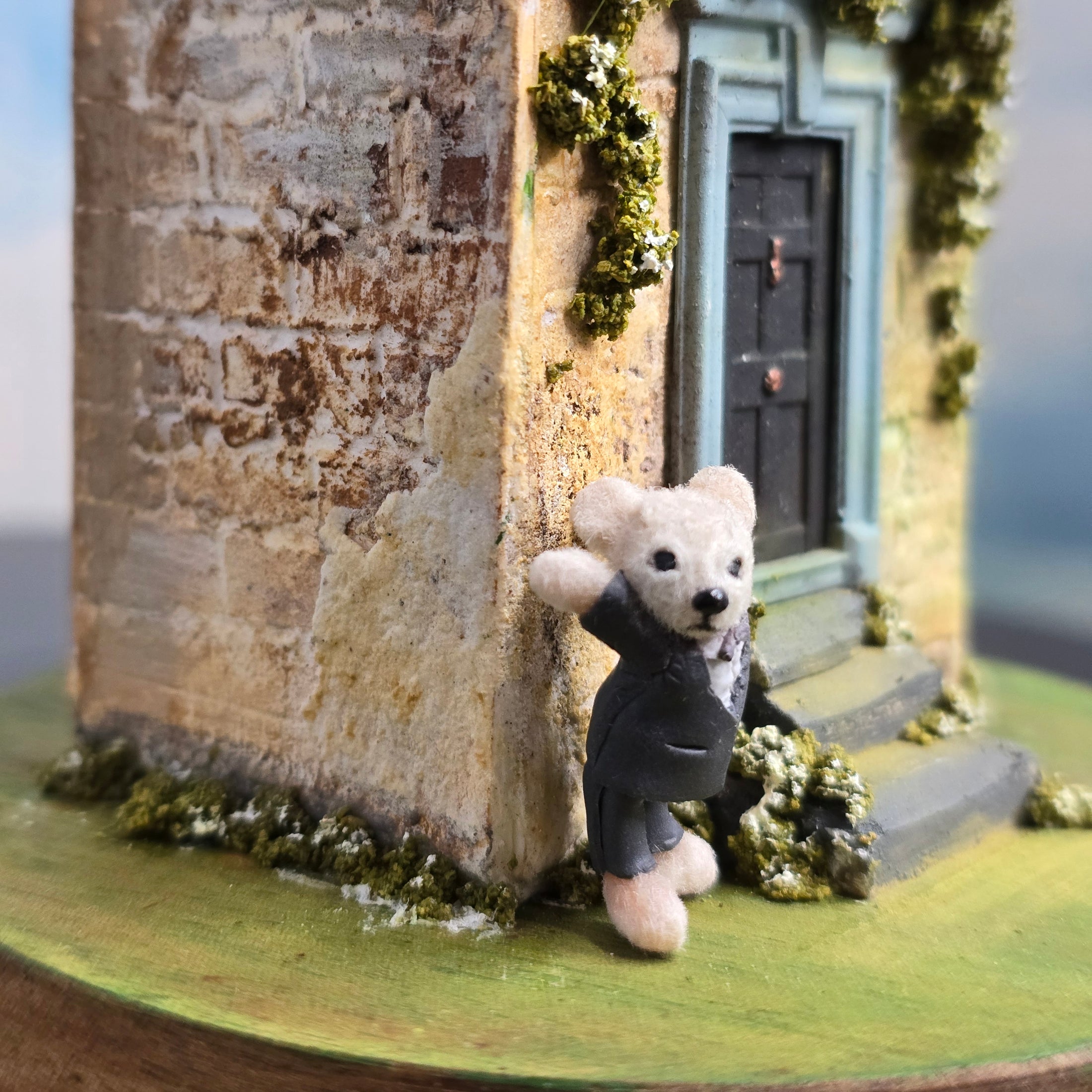 Aleah Klay White Teddy Bear in Tuxedo OOAK Miniature 2013