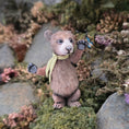 Load image into Gallery viewer, Aleah Klay Brown Bear with Blue Butterfly OOAK Miniature 2013
