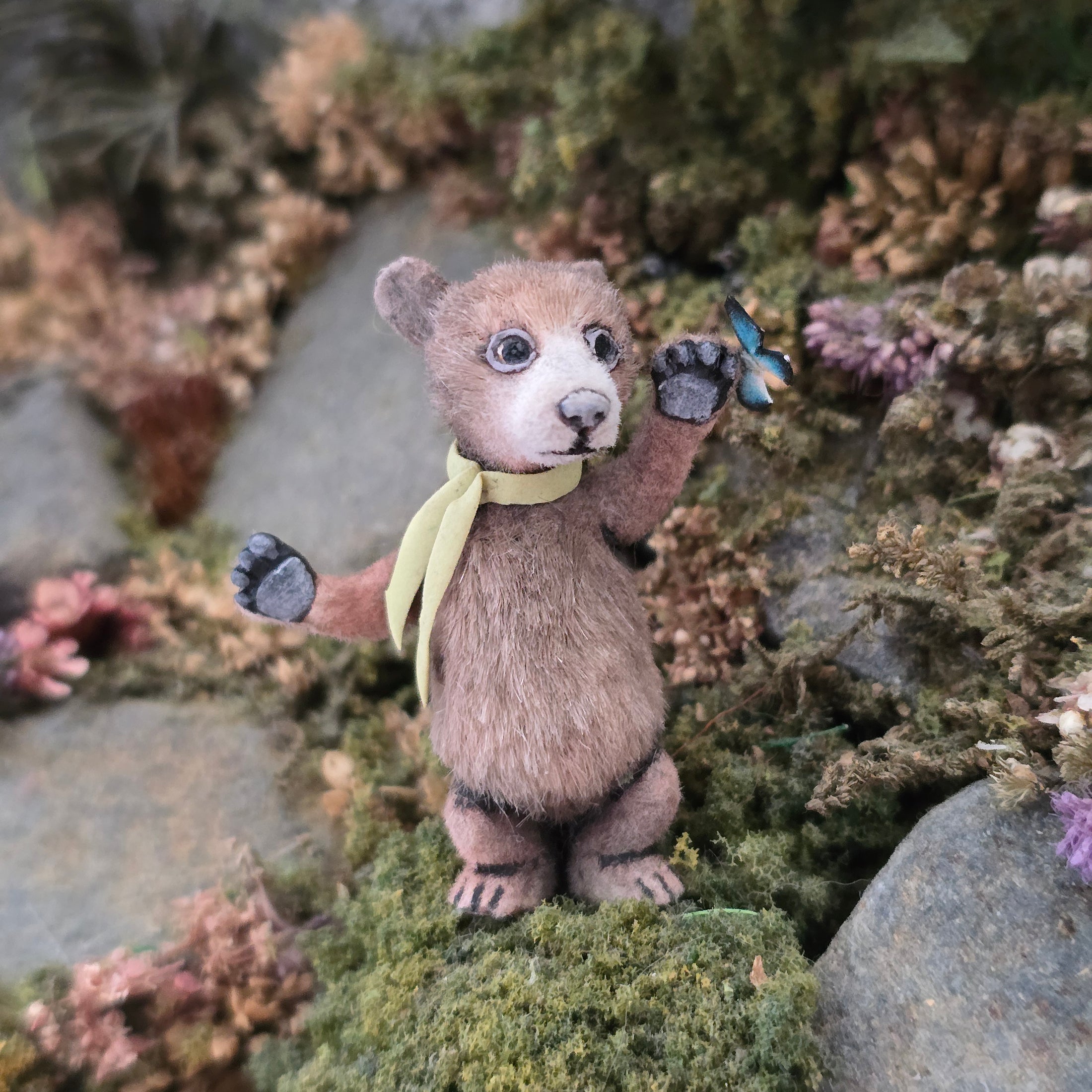 Aleah Klay Brown Bear with Blue Butterfly OOAK Miniature 2013