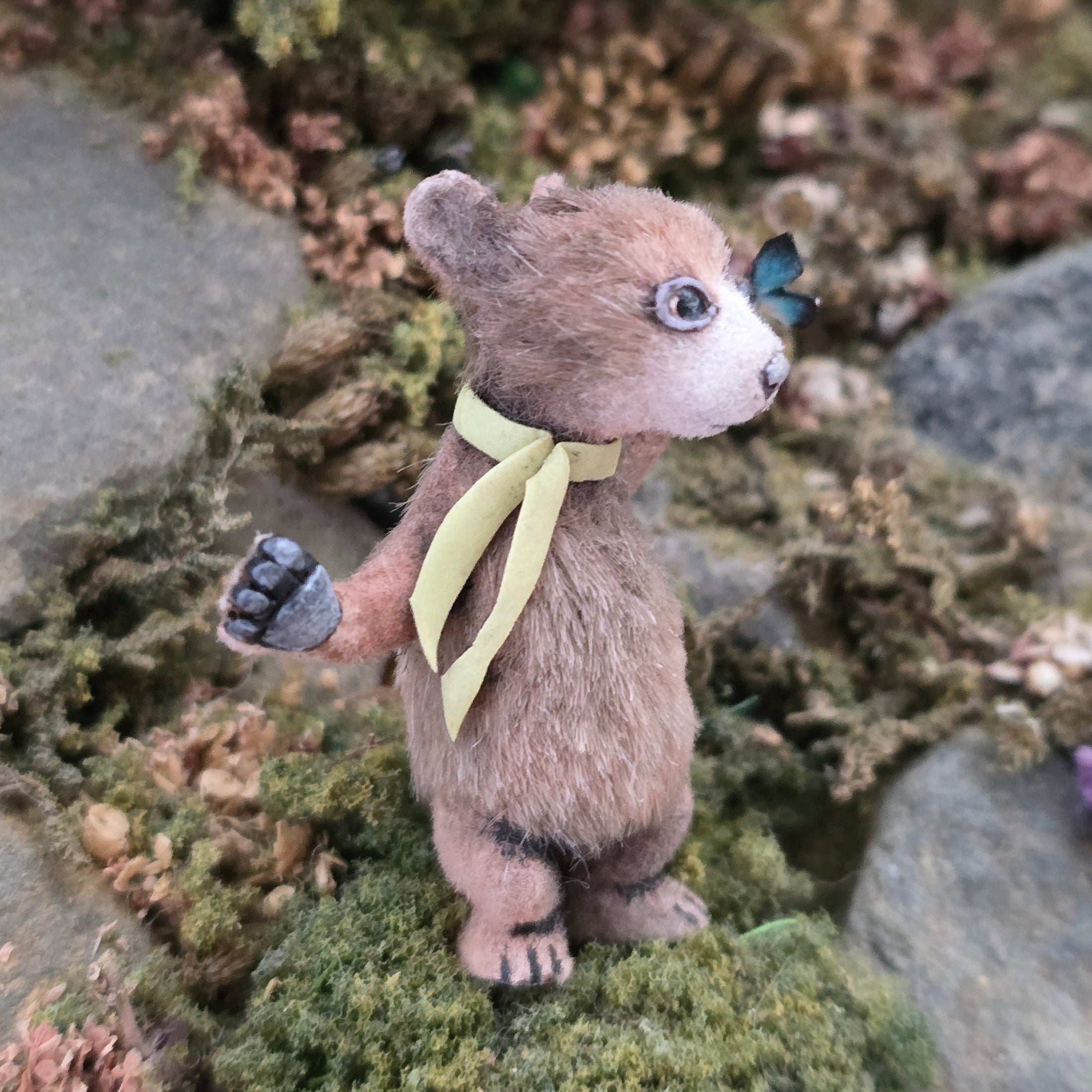 Aleah Klay Brown Bear with Blue Butterfly OOAK Miniature 2013