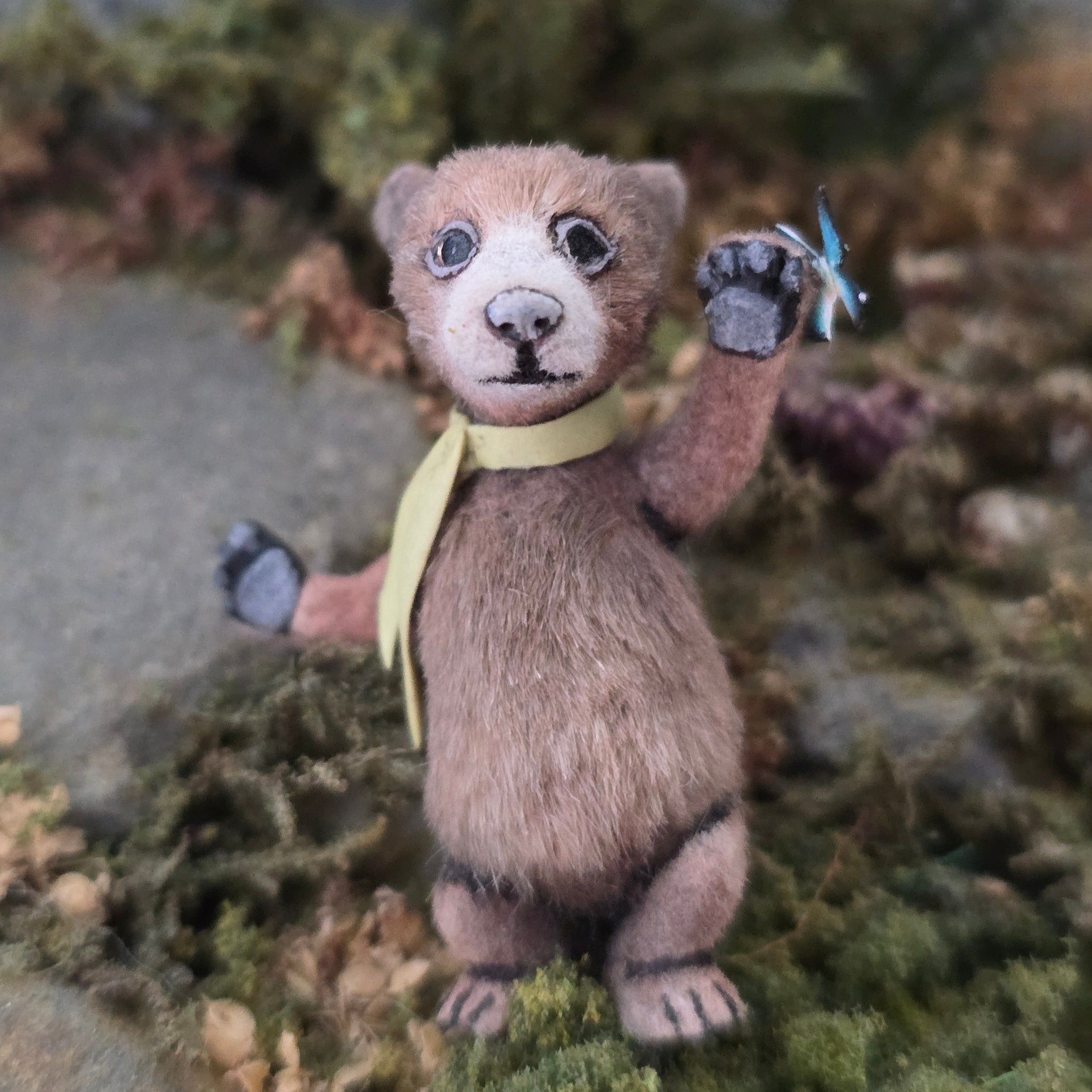 Aleah Klay Brown Bear with Blue Butterfly OOAK Miniature 2013