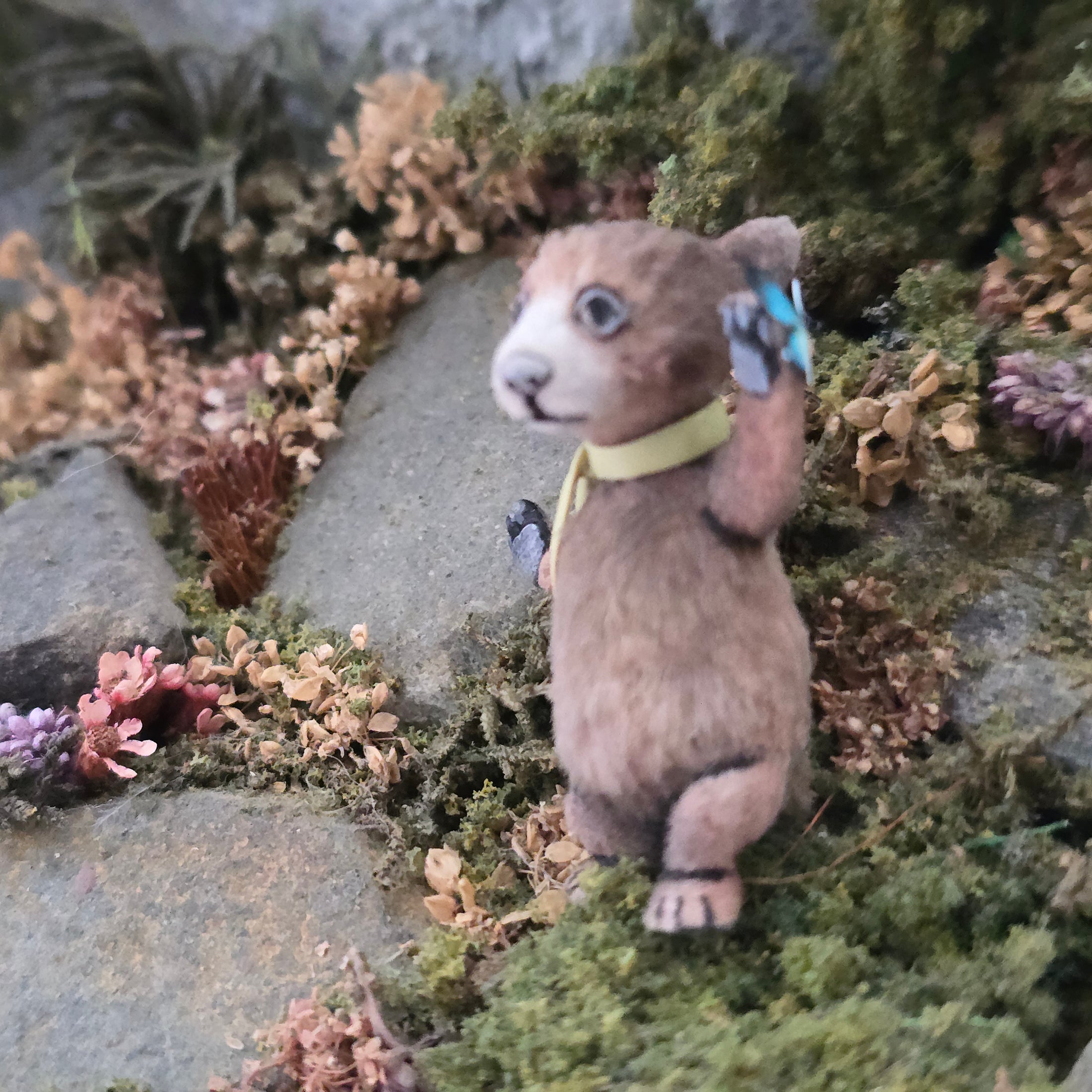 Aleah Klay Brown Bear with Blue Butterfly OOAK Miniature 2013
