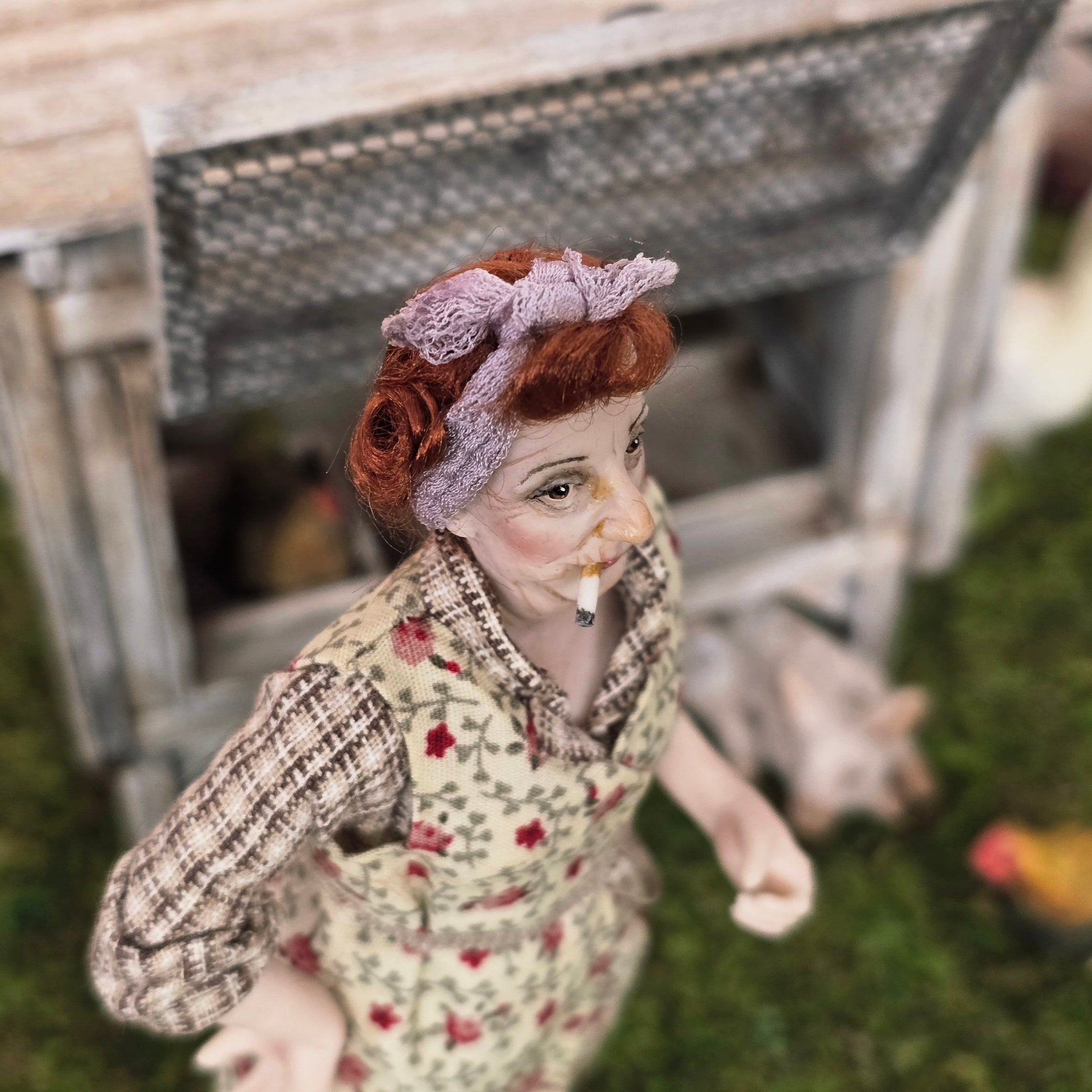 Julie Campbell OOAK Tired Cigarette Smoking Housewife Character Doll 1:12 Scale