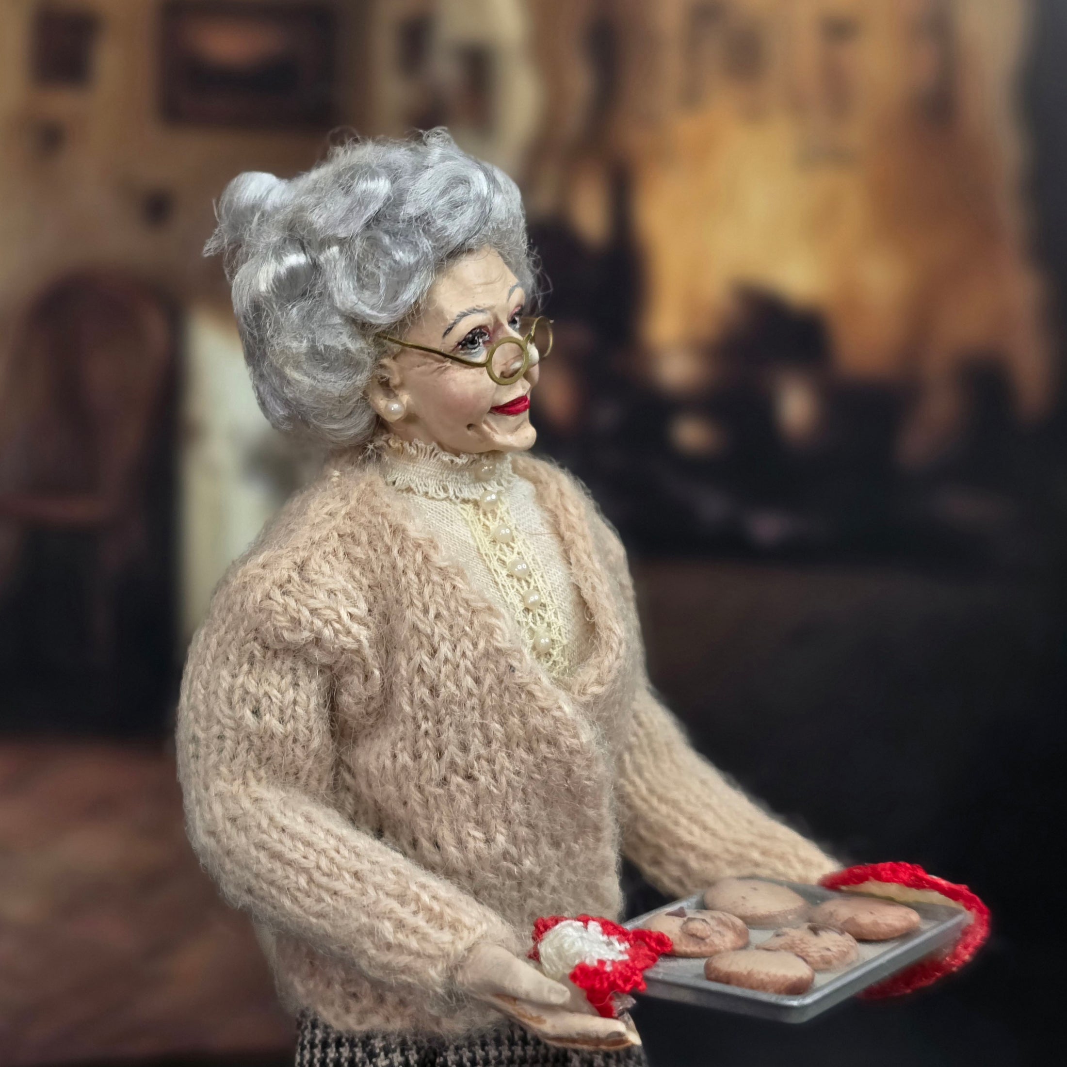 RESERVED FOR RICK: Marcia Backstrom OOAK Granny Baker Character Doll with Cookie Tray
