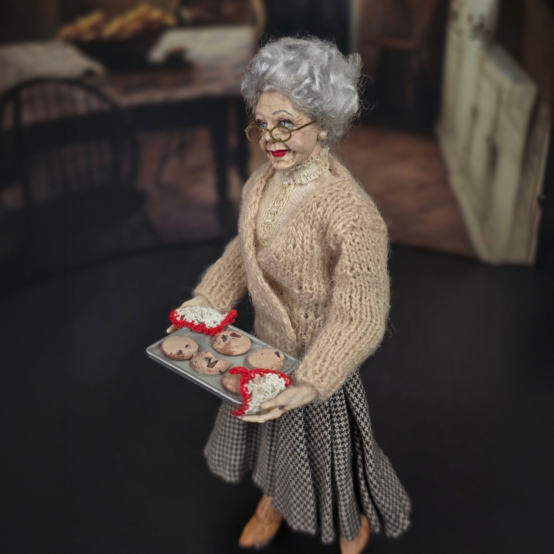 RESERVED FOR RICK: Marcia Backstrom OOAK Granny Baker Character Doll with Cookie Tray