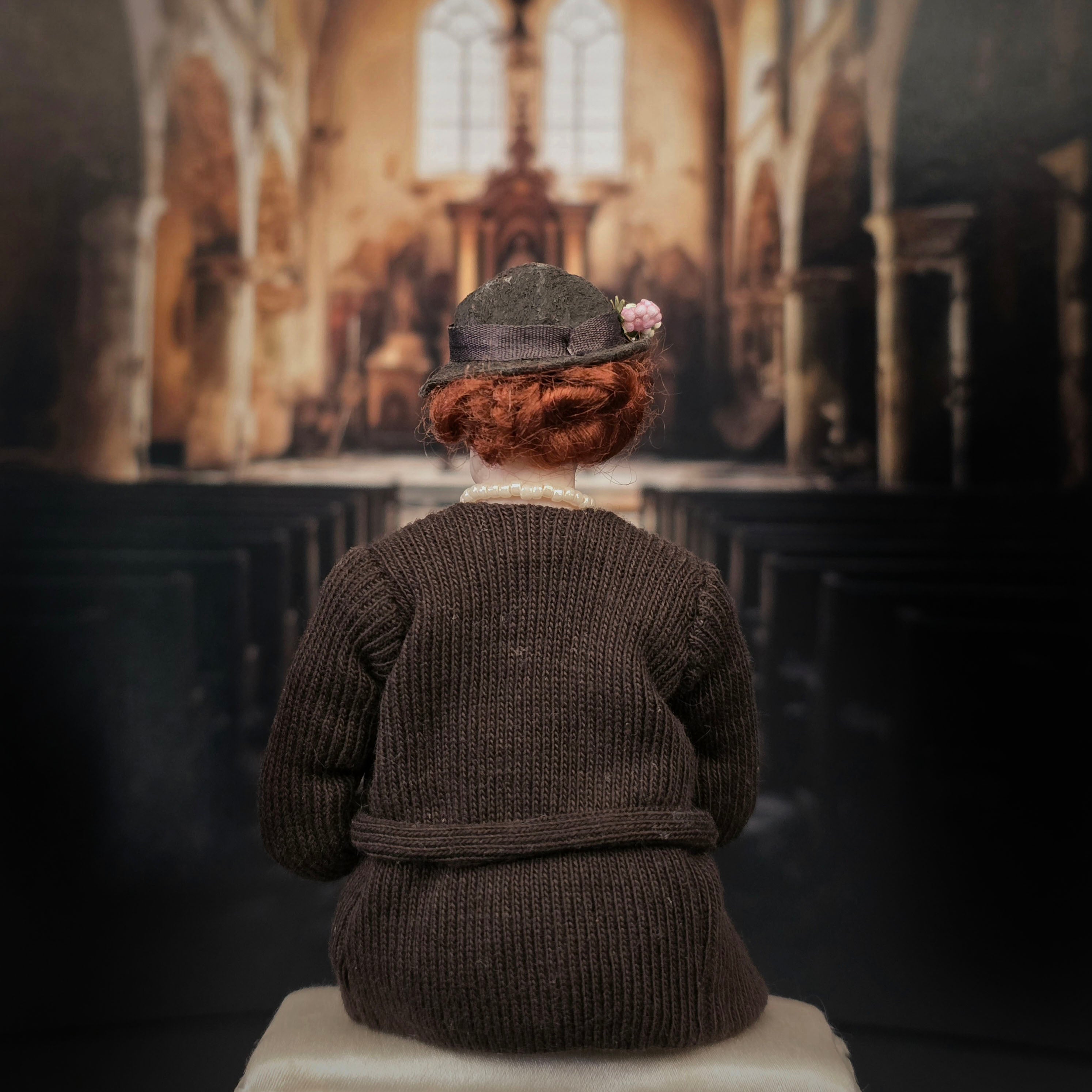 Julie Campbell IGMA OOAK Kindly “Church Lady” Clay Doll with Book