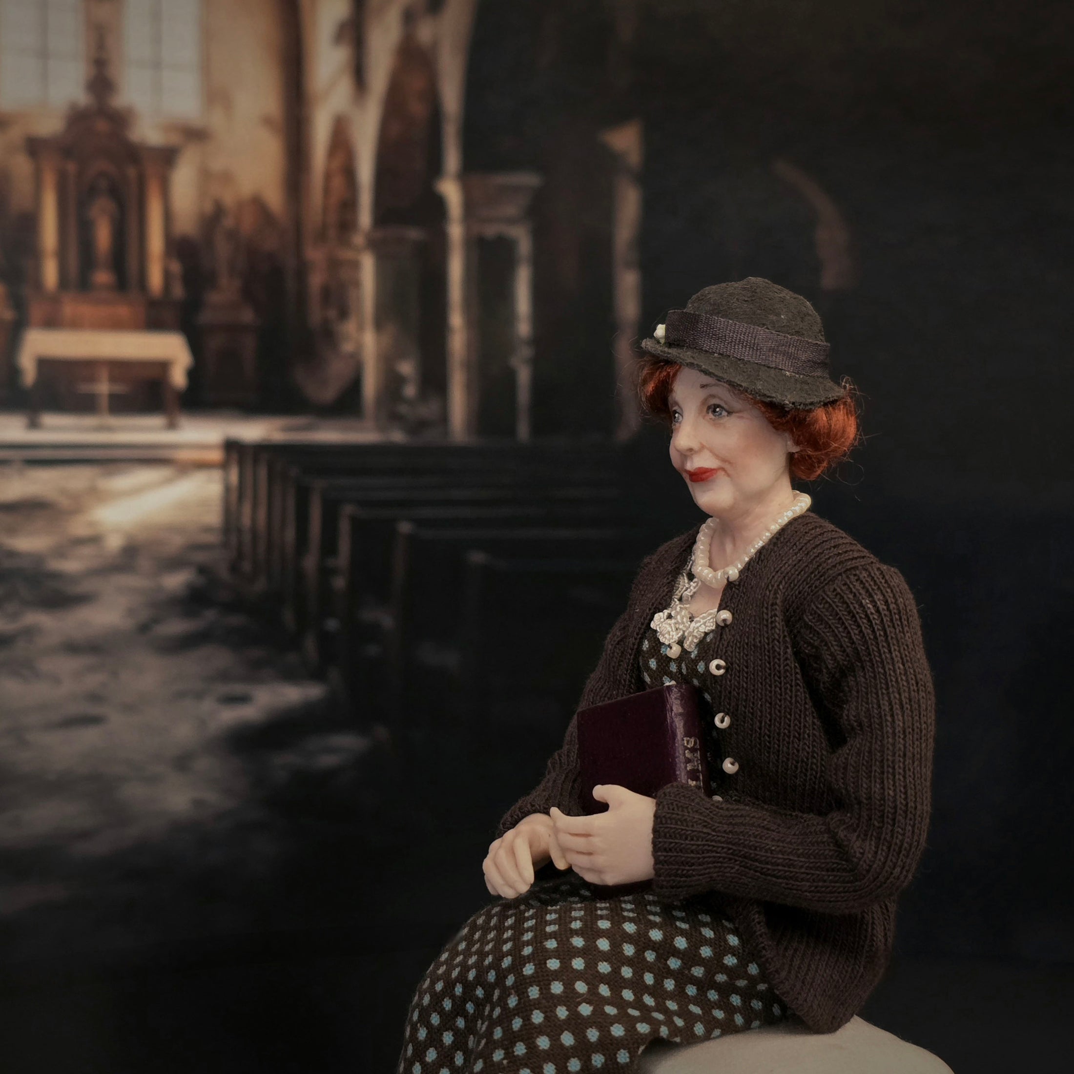 Julie Campbell IGMA OOAK Kindly “Church Lady” Clay Doll with Book