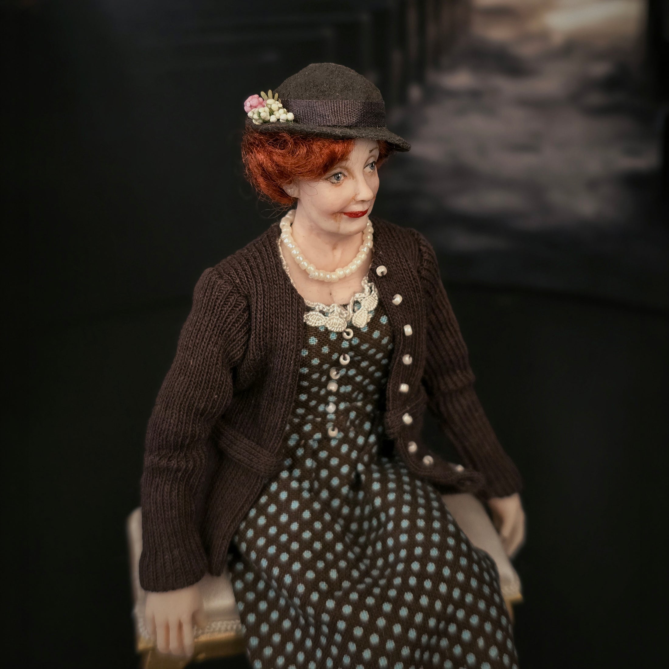 Julie Campbell IGMA OOAK Kindly “Church Lady” Clay Doll with Book