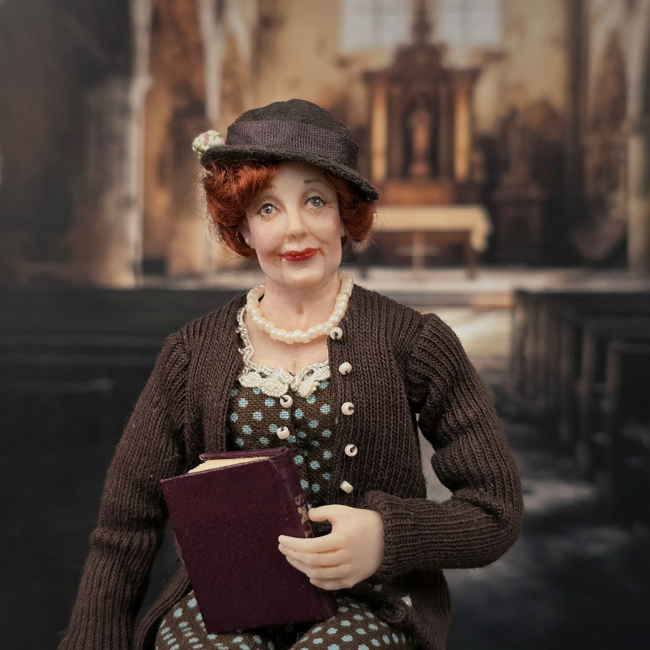 Julie Campbell IGMA OOAK Kindly “Church Lady” Clay Doll with Book