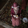 Load image into Gallery viewer, Julie Campbell IGMA Seated Elder Lady Doll in Burgundy Coat Clay Character Figure
