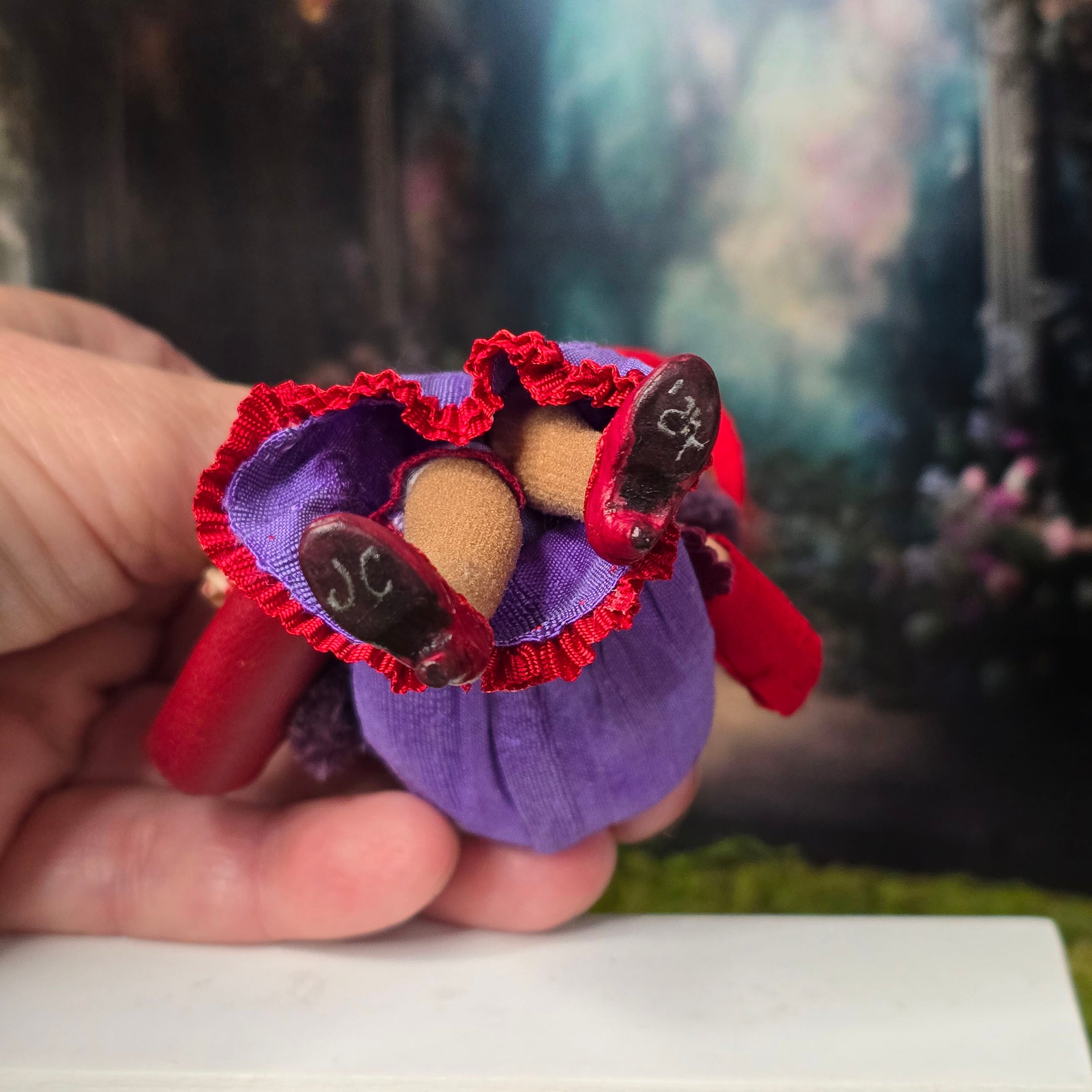 Julie Campbell IGMA Red Hat Society Lady Seated Doll with Purse & Gloves