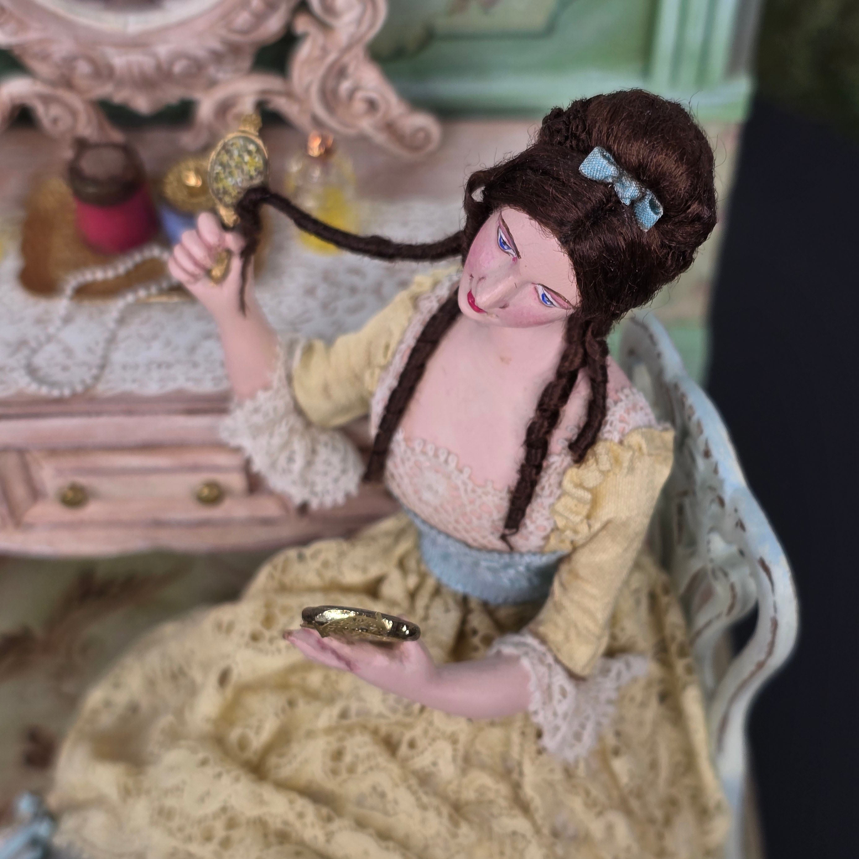Gale Elena Bantock IGMA OOAK Victorian Vanity Dollhouse Vignette Signed 2022