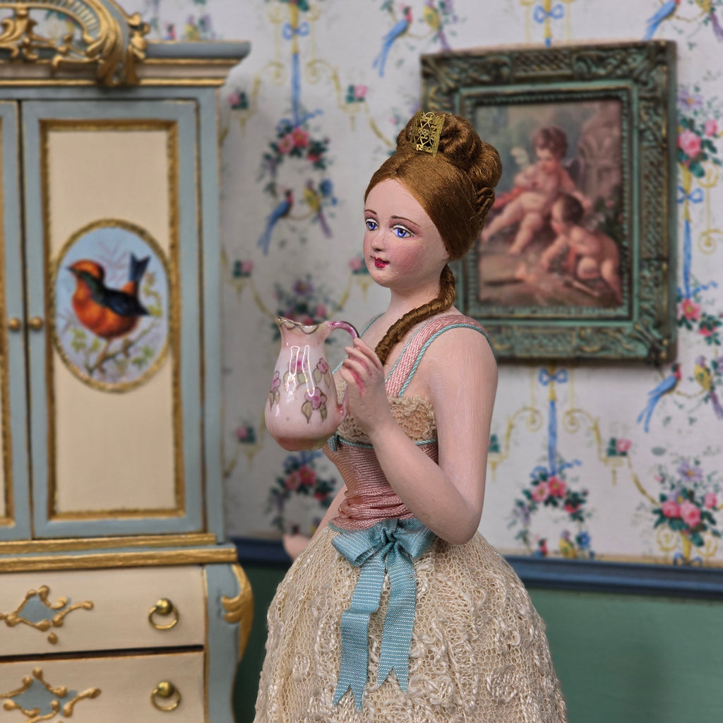 Gale Elena Bantock Victorian Bedroom Wardrobe Vignette with Lady Doll at Bedtime IGMA