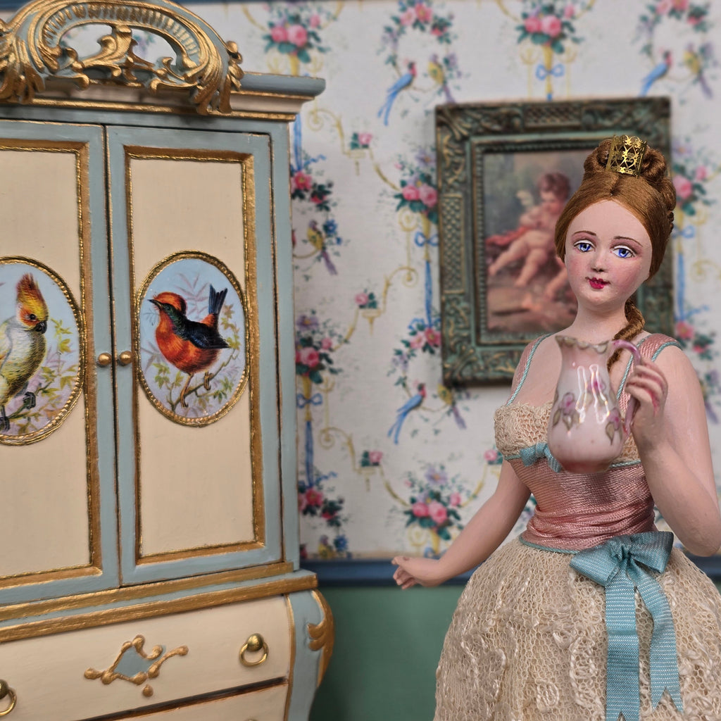 Gale Elena Bantock Victorian Bedroom Wardrobe Vignette with Lady Doll at Bedtime IGMA