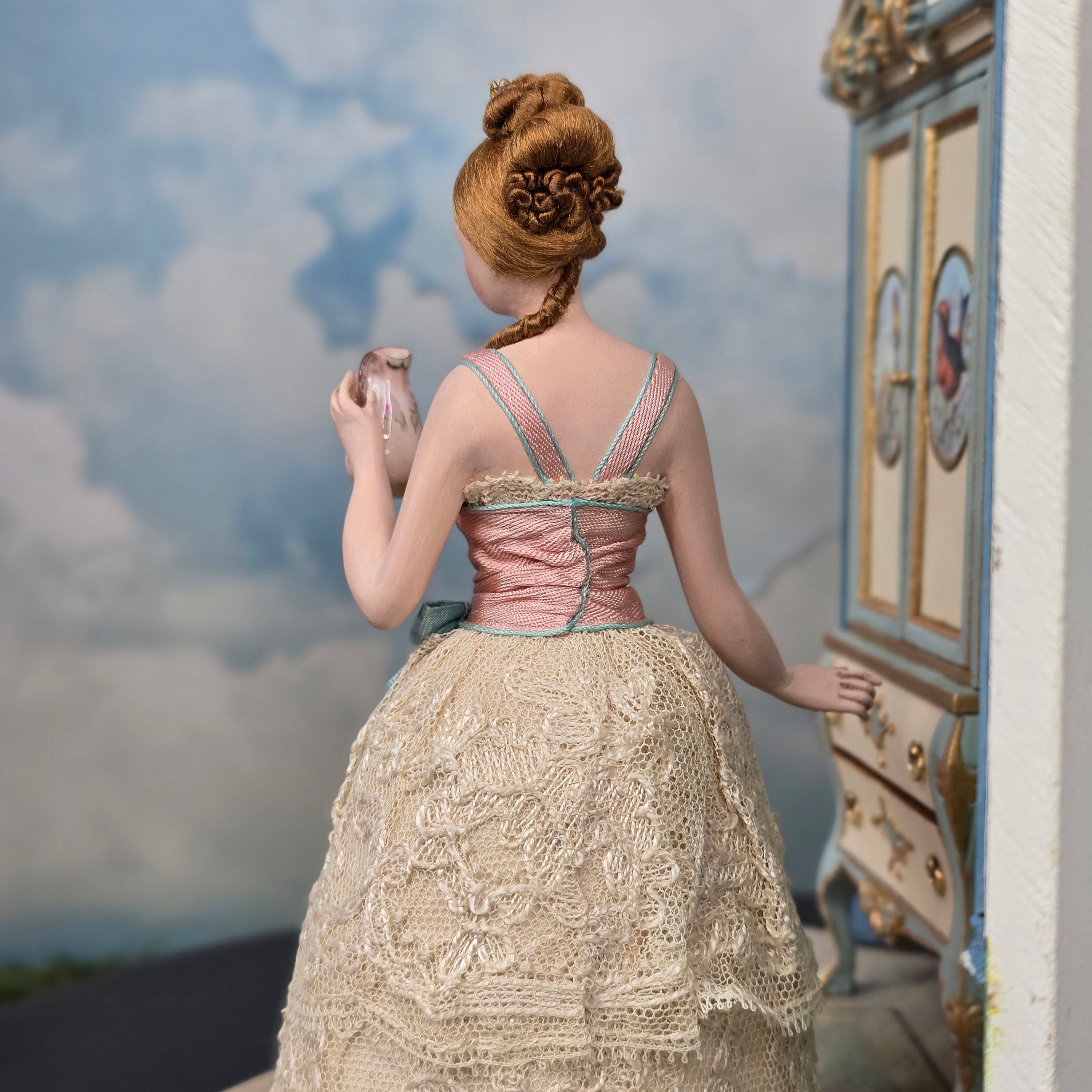 Gale Elena Bantock Victorian Bedroom Wardrobe Vignette with Lady Doll at Bedtime IGMA