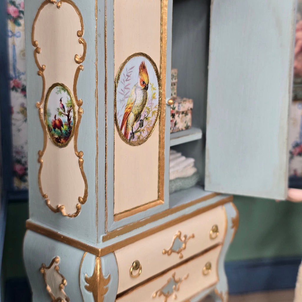 Gale Elena Bantock Victorian Bedroom Wardrobe Vignette with Lady Doll at Bedtime IGMA