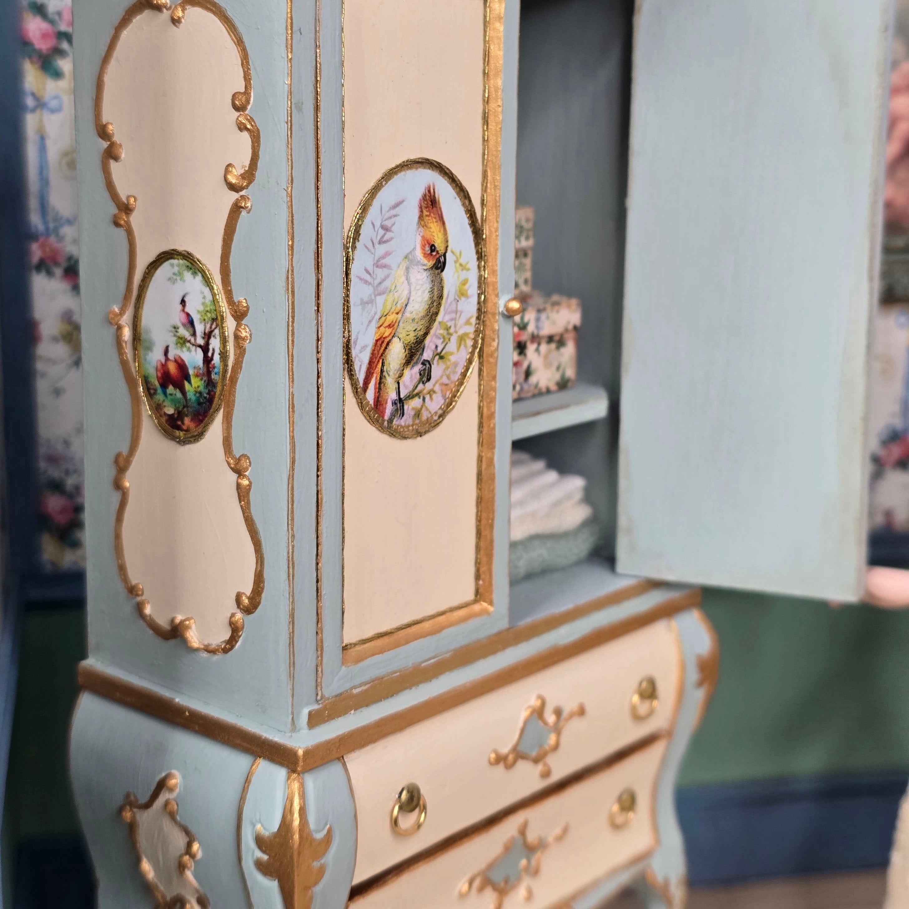 Gale Elena Bantock Victorian Bedroom Wardrobe Vignette with Lady Doll at Bedtime IGMA