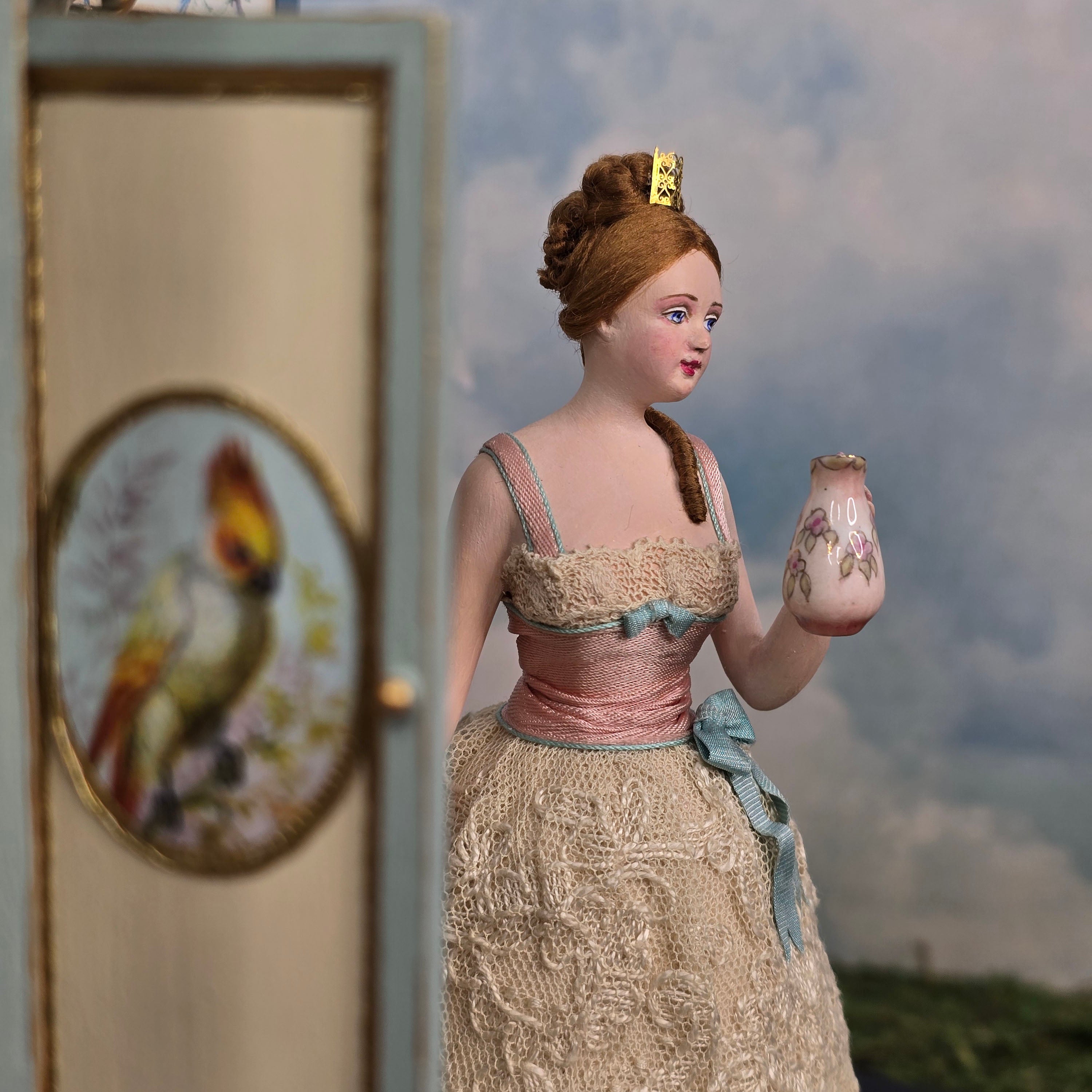 Gale Elena Bantock Victorian Bedroom Wardrobe Vignette with Lady Doll at Bedtime IGMA